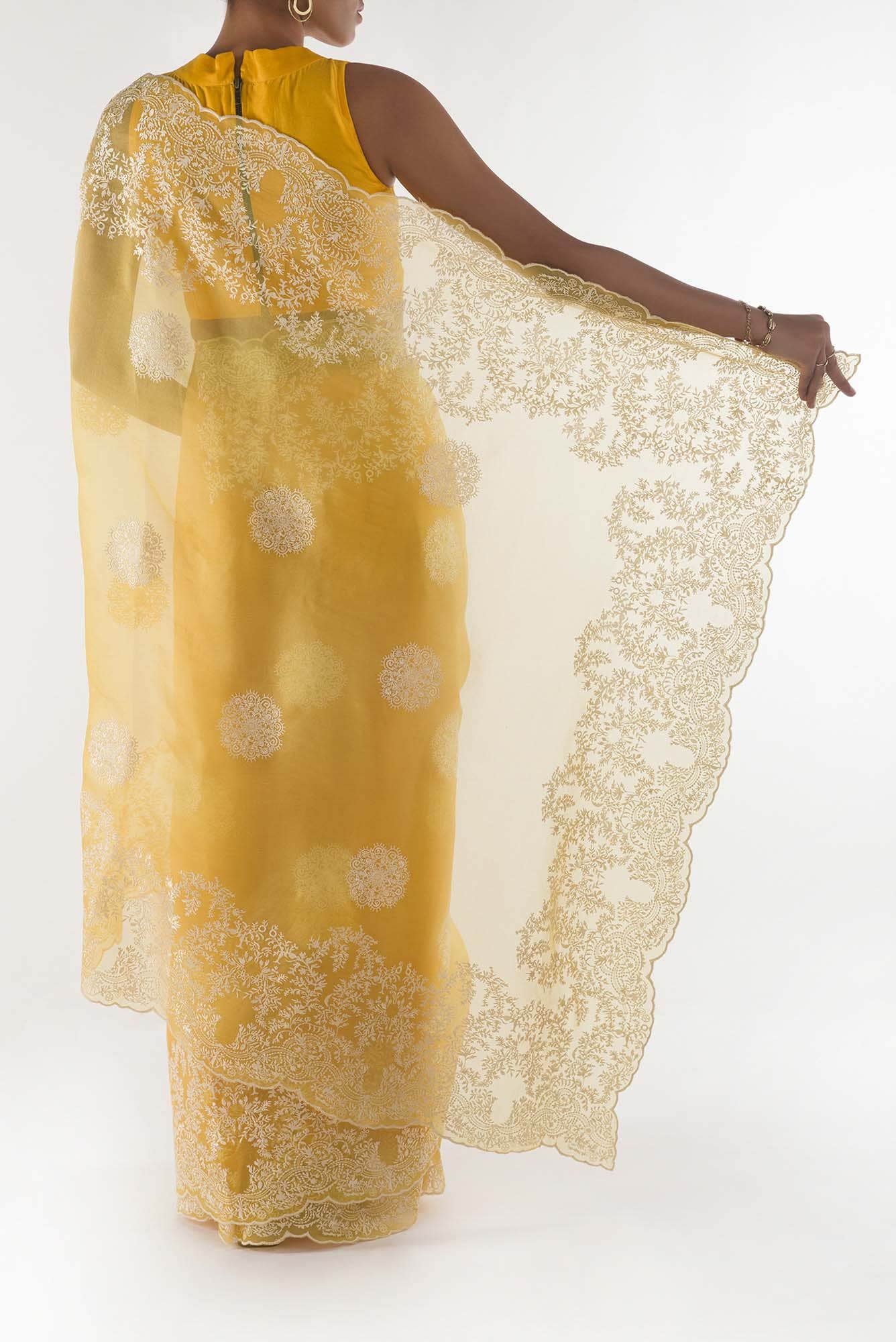 Garden of Eden Yellow floral design saree from Embroidered Romance Collection by Nalli
