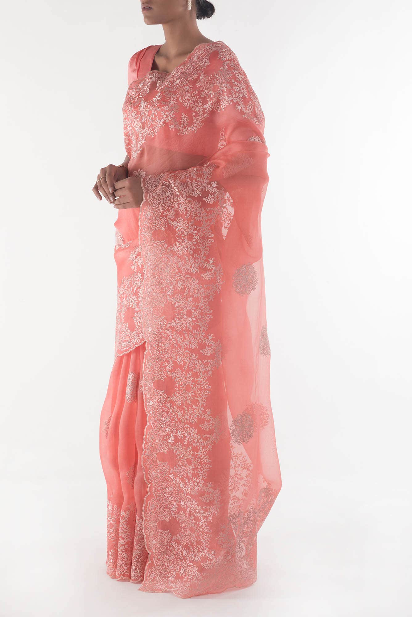 Garden of Eden Coral floral design saree from Embroidered Romance Collection by Nalli