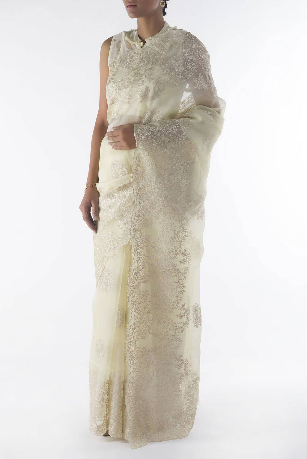 Garden of Eden Cream floral design saree from Embroidered Romance Collection by Nalli