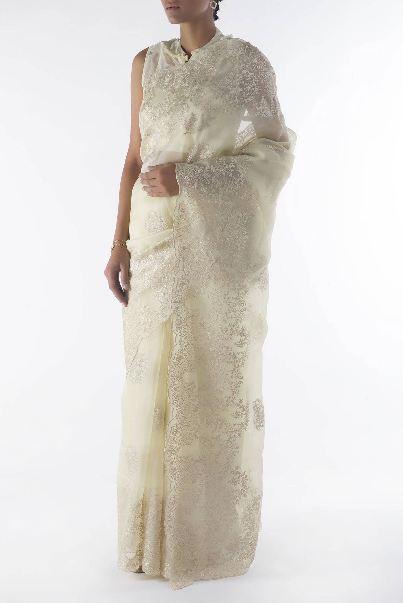 Garden of Eden Cream floral design saree from Embroidered Romance Collection by Nalli