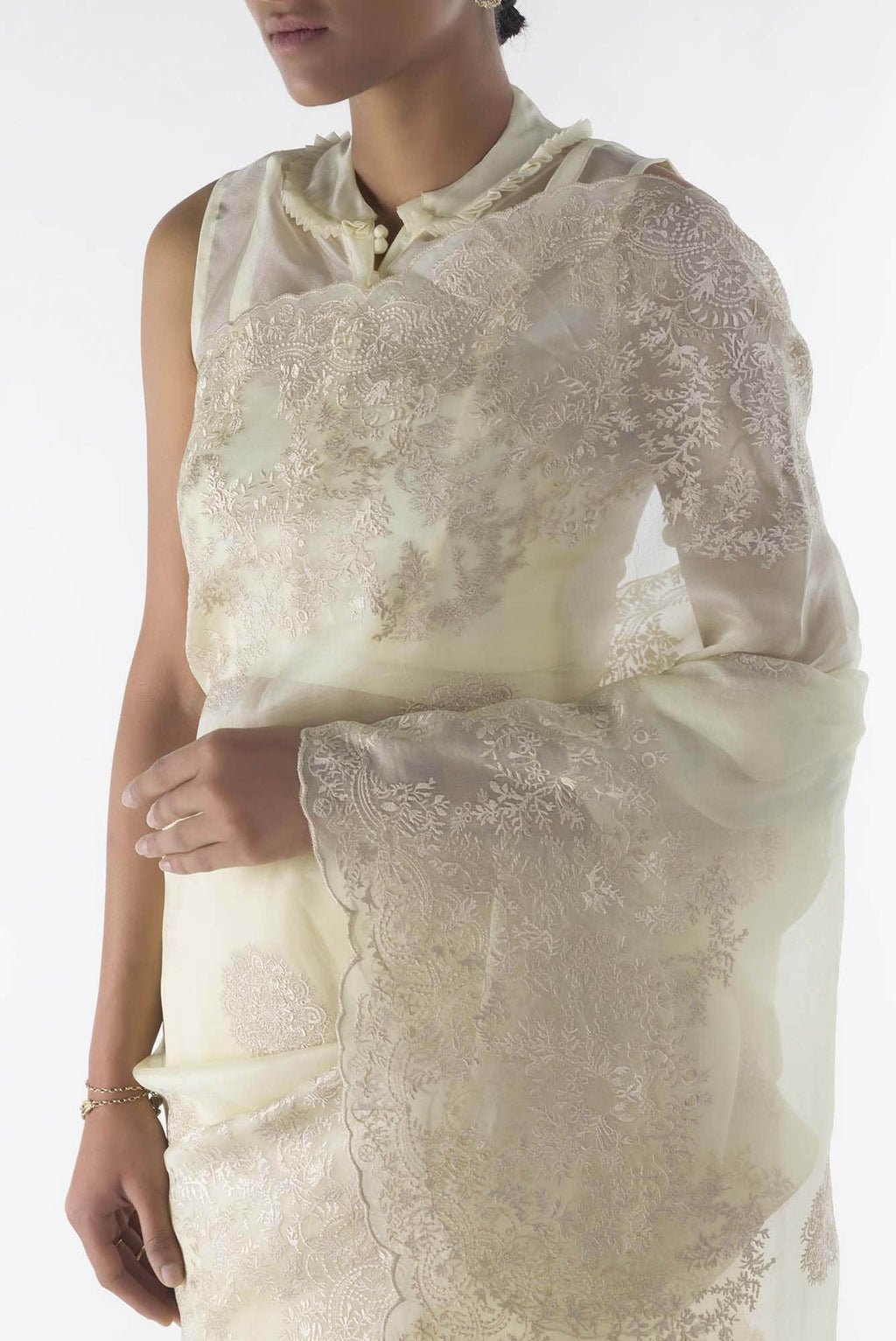 Garden of Eden Cream floral design saree from Embroidered Romance Collection by Nalli