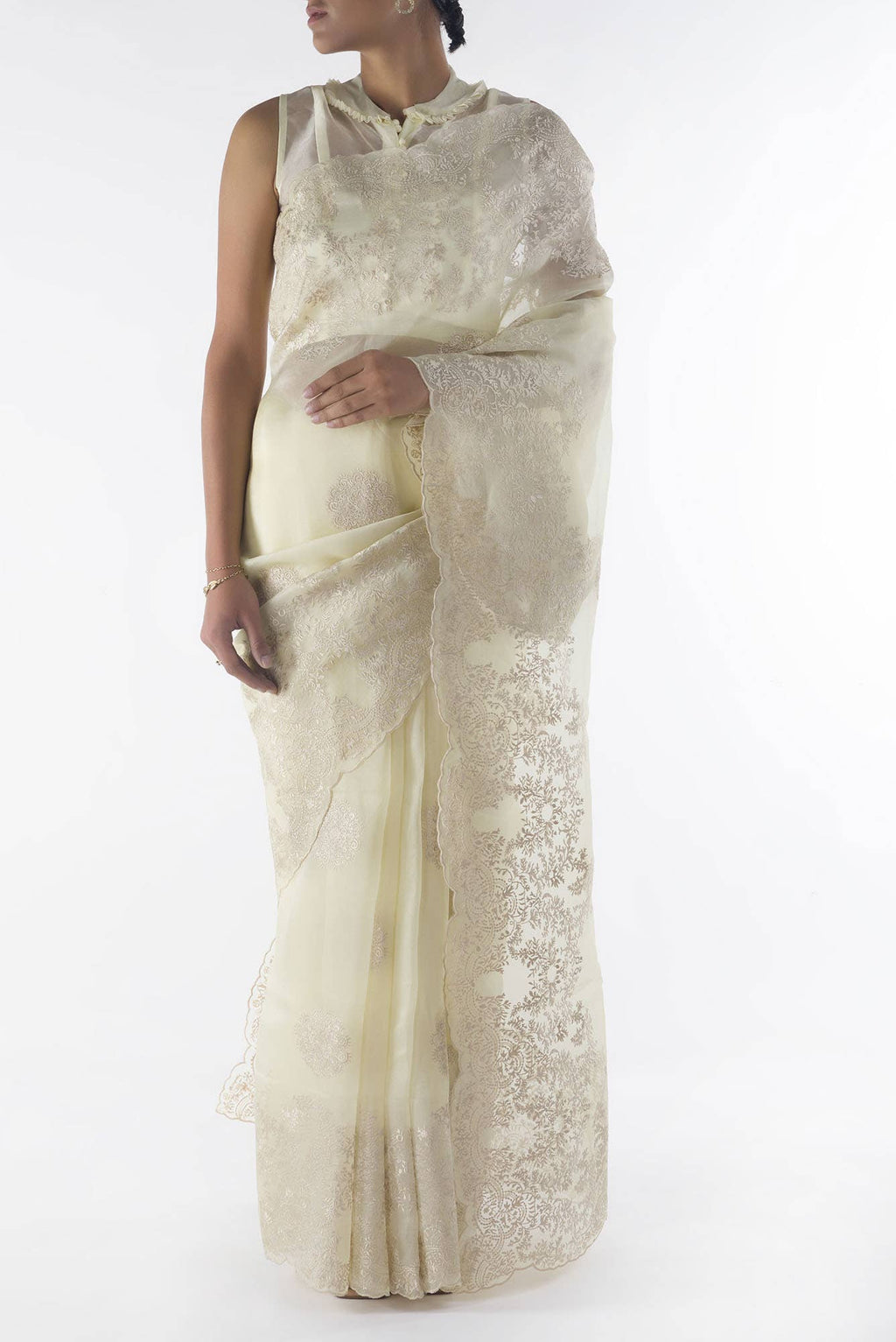 Garden of Eden Cream floral design saree from Embroidered Romance Collection by Nalli