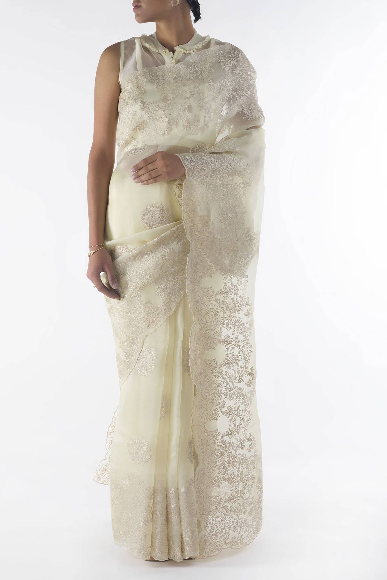 Garden of Eden Cream floral design saree from Embroidered Romance Collection by Nalli