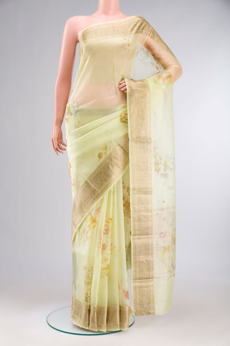 Yellow Pure Organza Silk Saree
