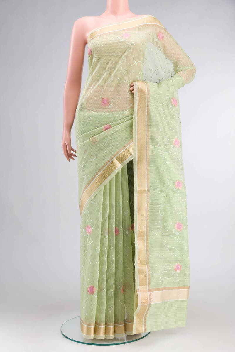 Green Blended Cotton Saree