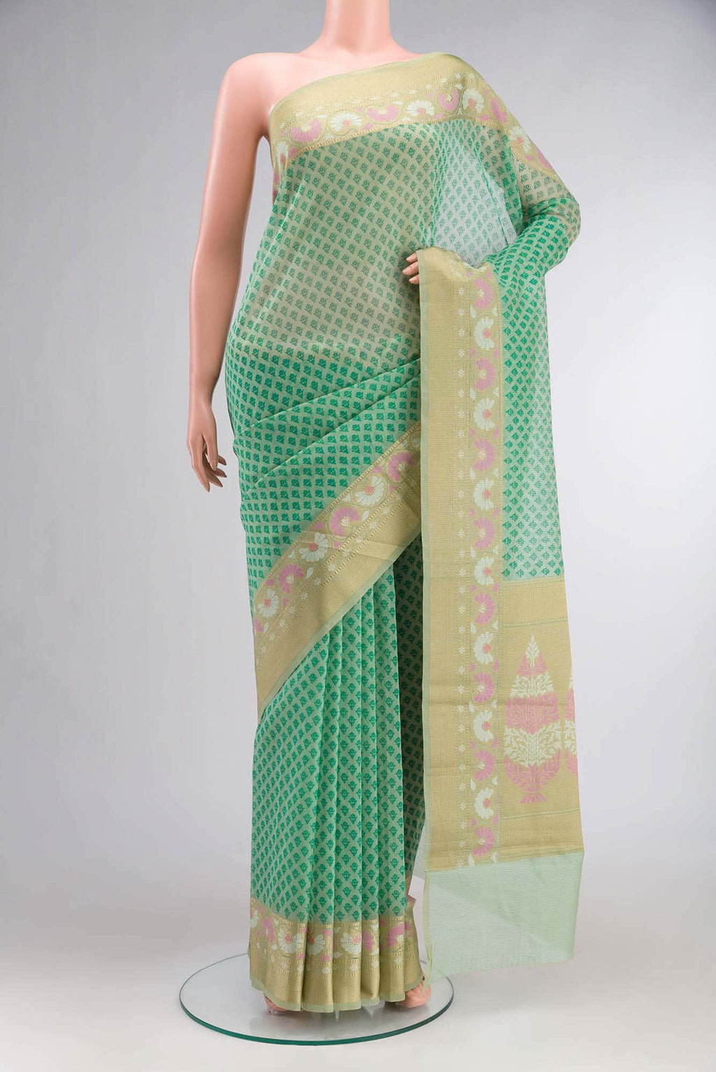 Green Blended Cotton Saree