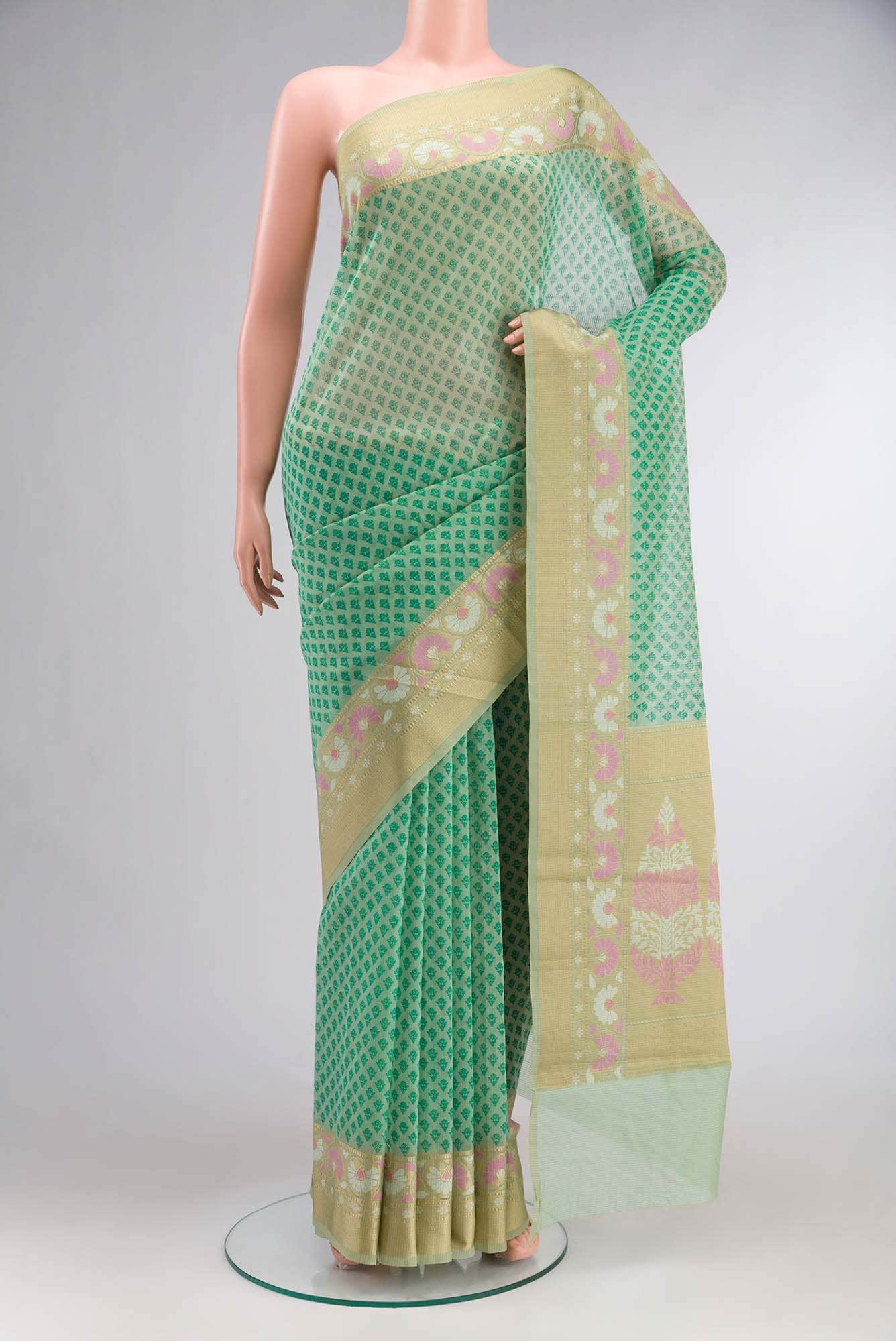 Green Blended Cotton Saree