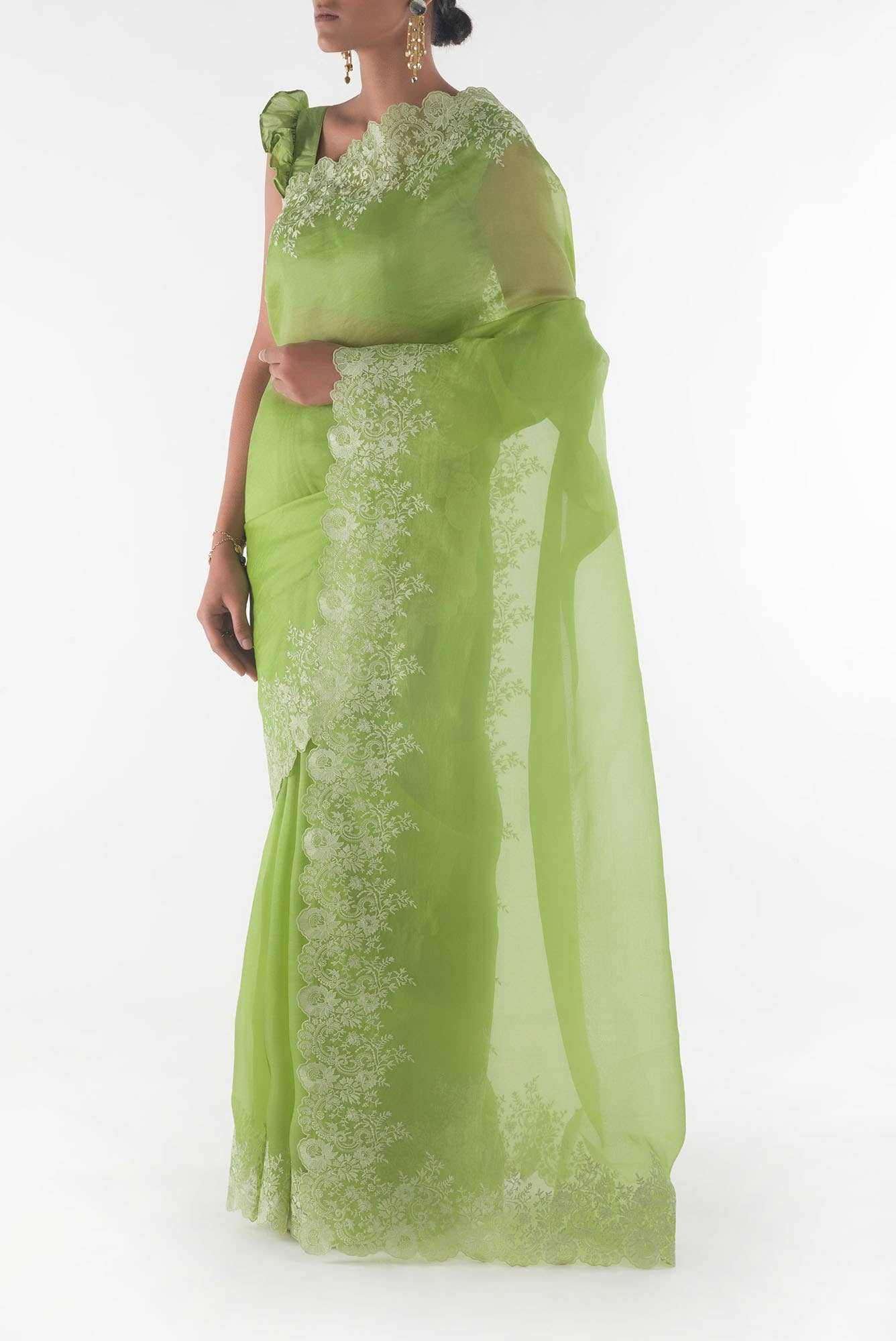 Harmonia Green floral design saree from Embroidered Romance Collection by Nalli