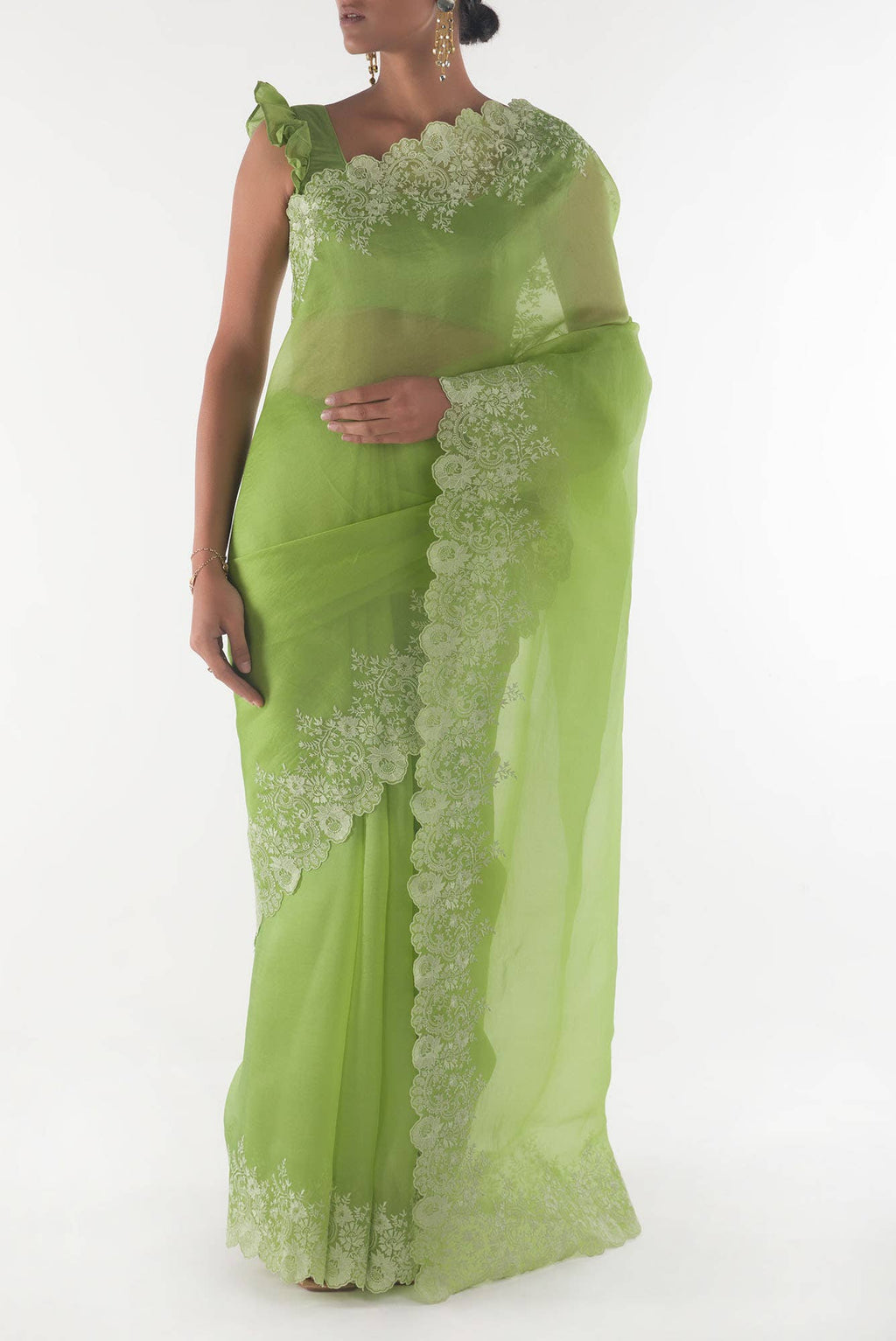 Harmonia Green floral design saree from Embroidered Romance Collection by Nalli