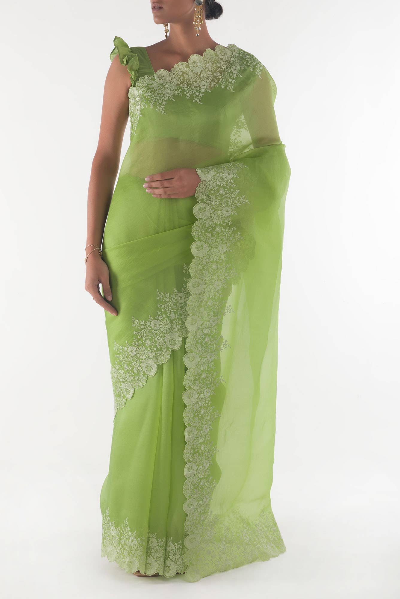Harmonia Green floral design saree from Embroidered Romance Collection by Nalli