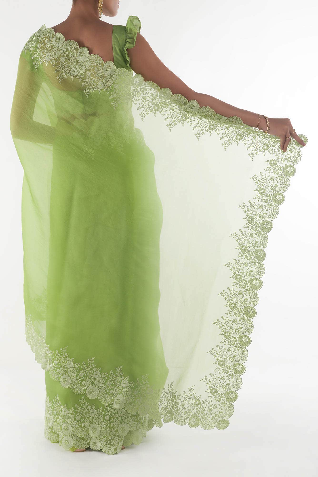 Harmonia Green floral design saree from Embroidered Romance Collection by Nalli