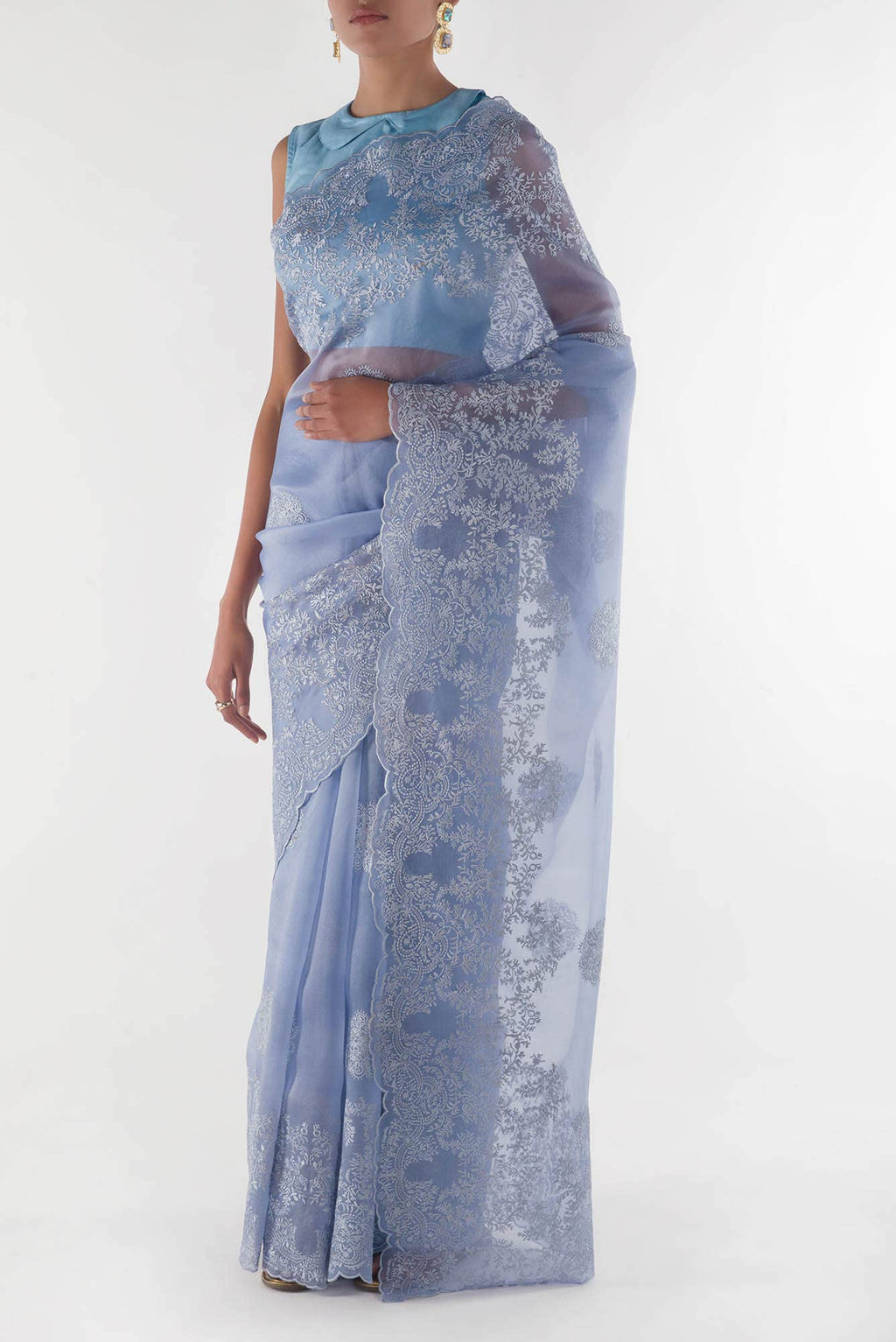 Garden of Eden Blue floral design saree from Embroidered Romance Collection by Nalli