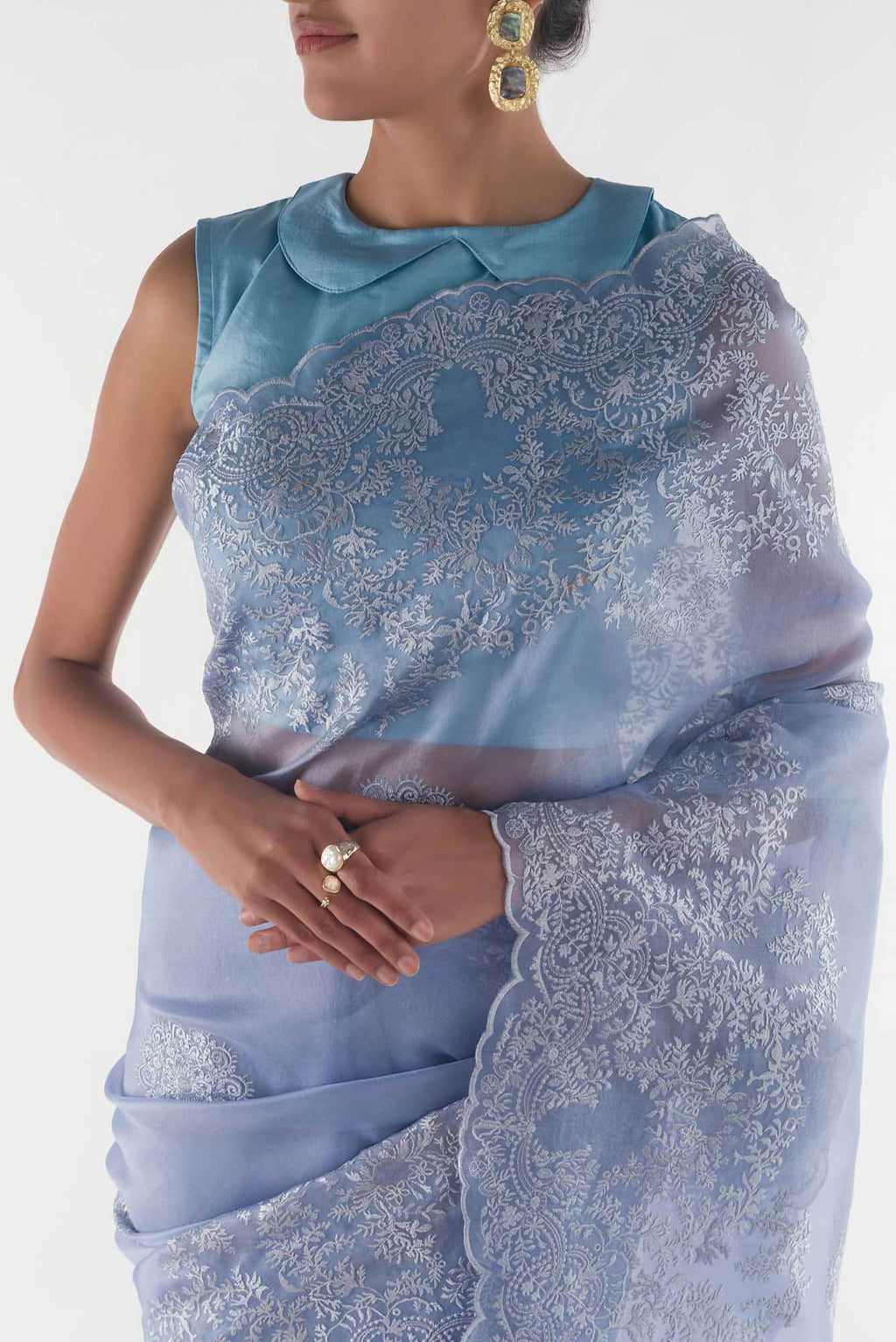 Garden of Eden Blue floral design saree from Embroidered Romance Collection by Nalli