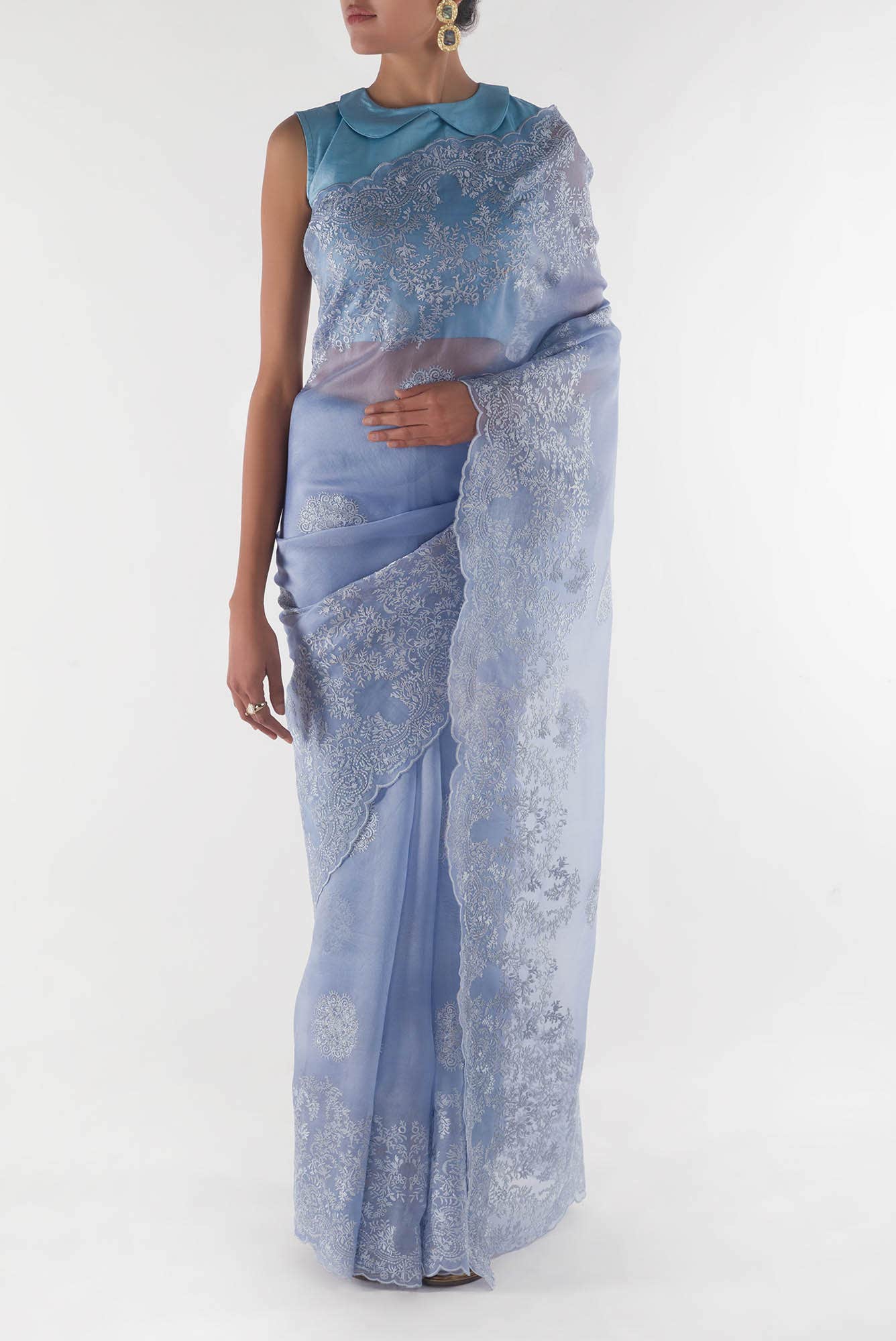 Garden of Eden Blue floral design saree from Embroidered Romance Collection by Nalli