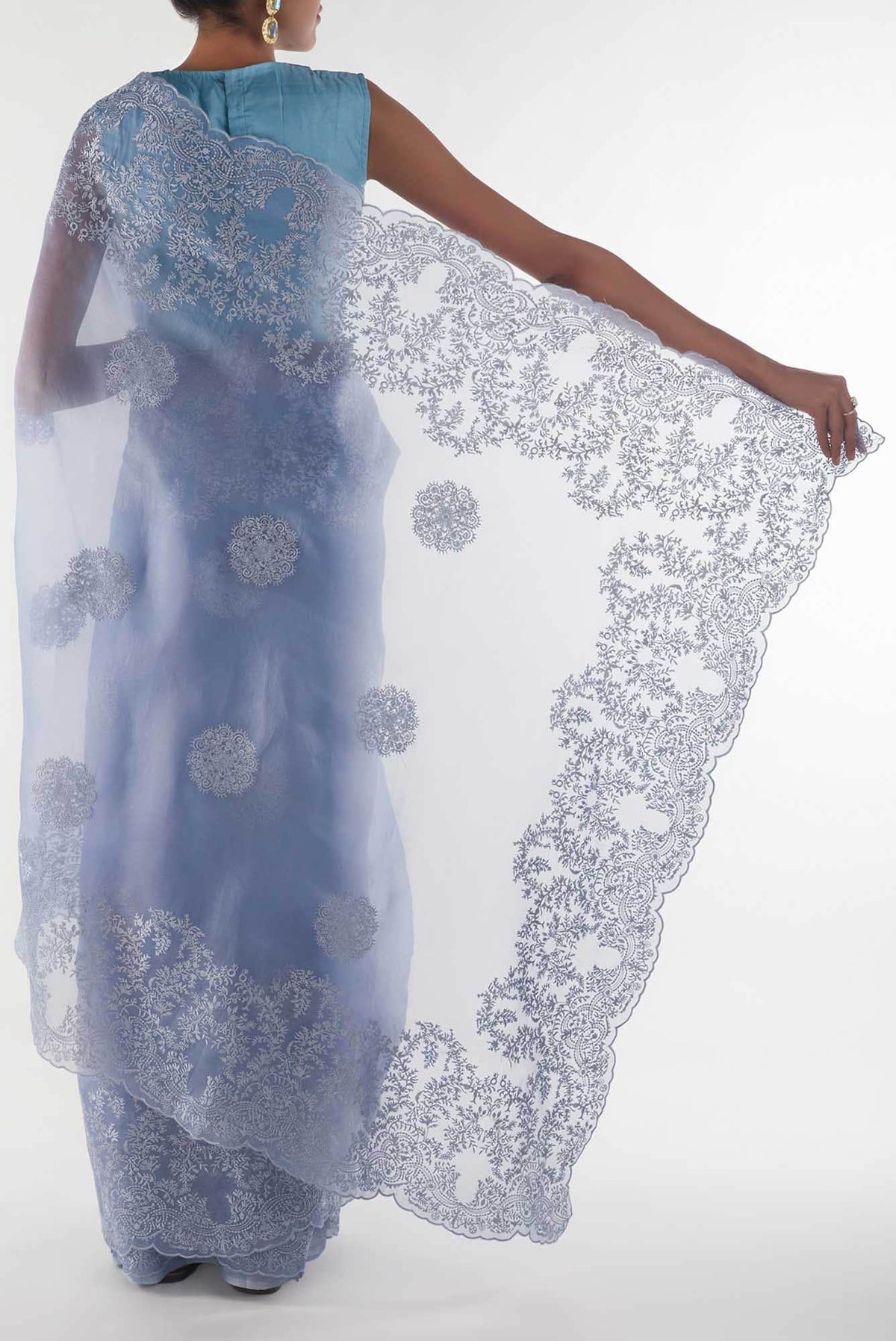 Garden of Eden Blue floral design saree from Embroidered Romance Collection by Nalli