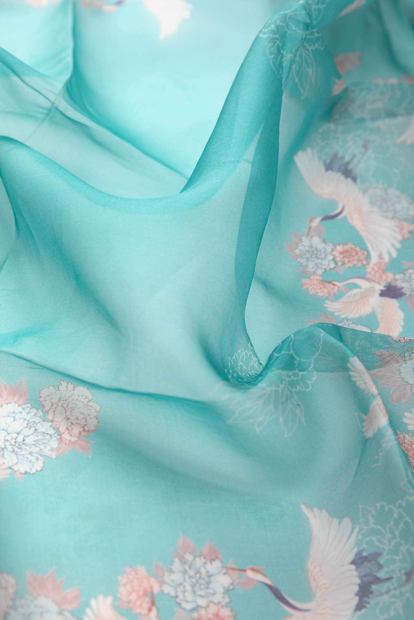 Flying Cranes blue Scarf from Birds of Paradise, Scarves & Stoles Collection