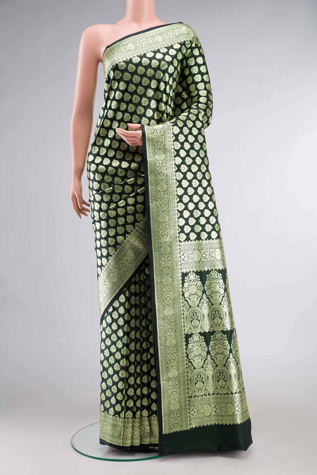 Bottle Green Blended Banarasi Silk Saree