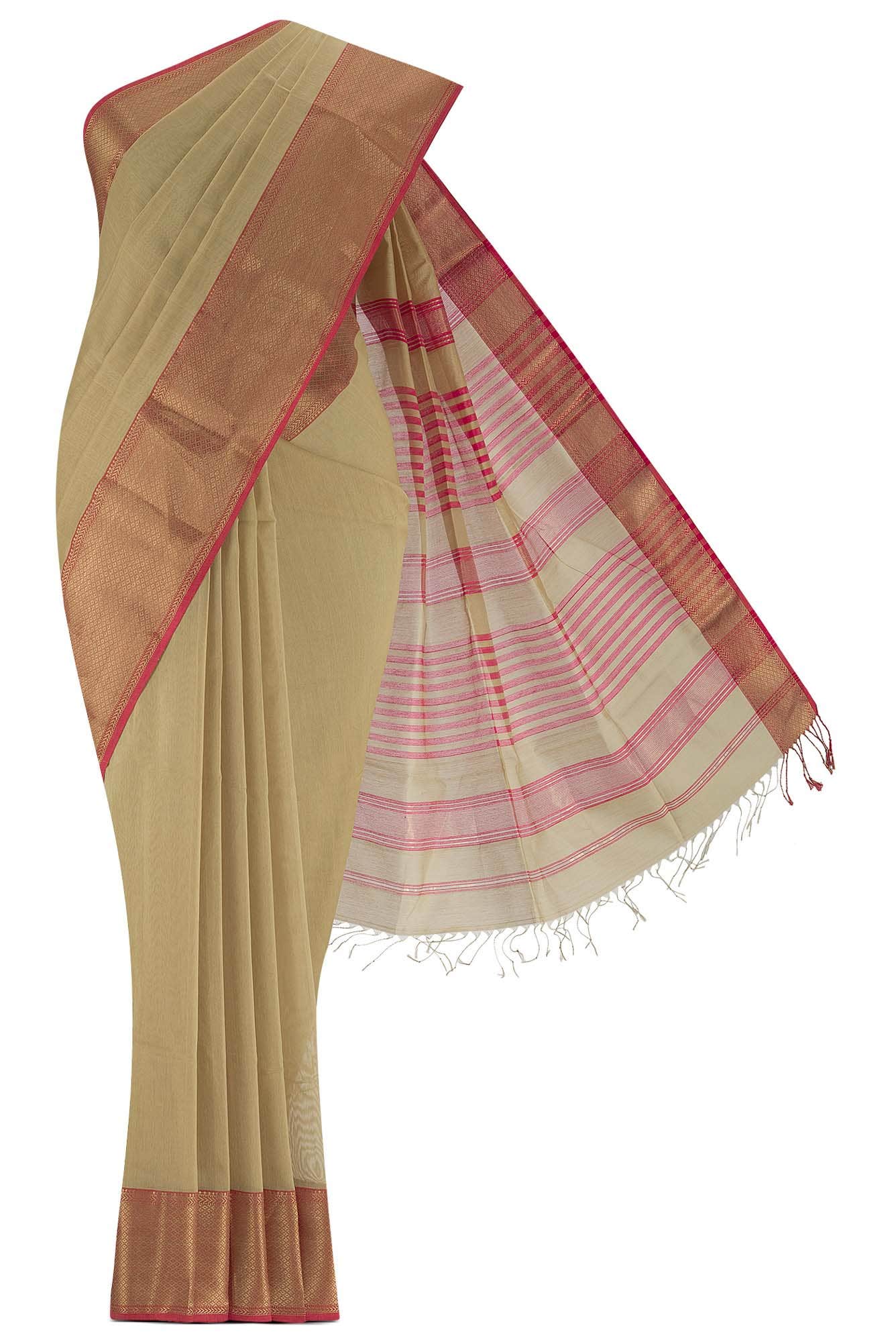 Beige Maheshwari Silk Cotton Saree