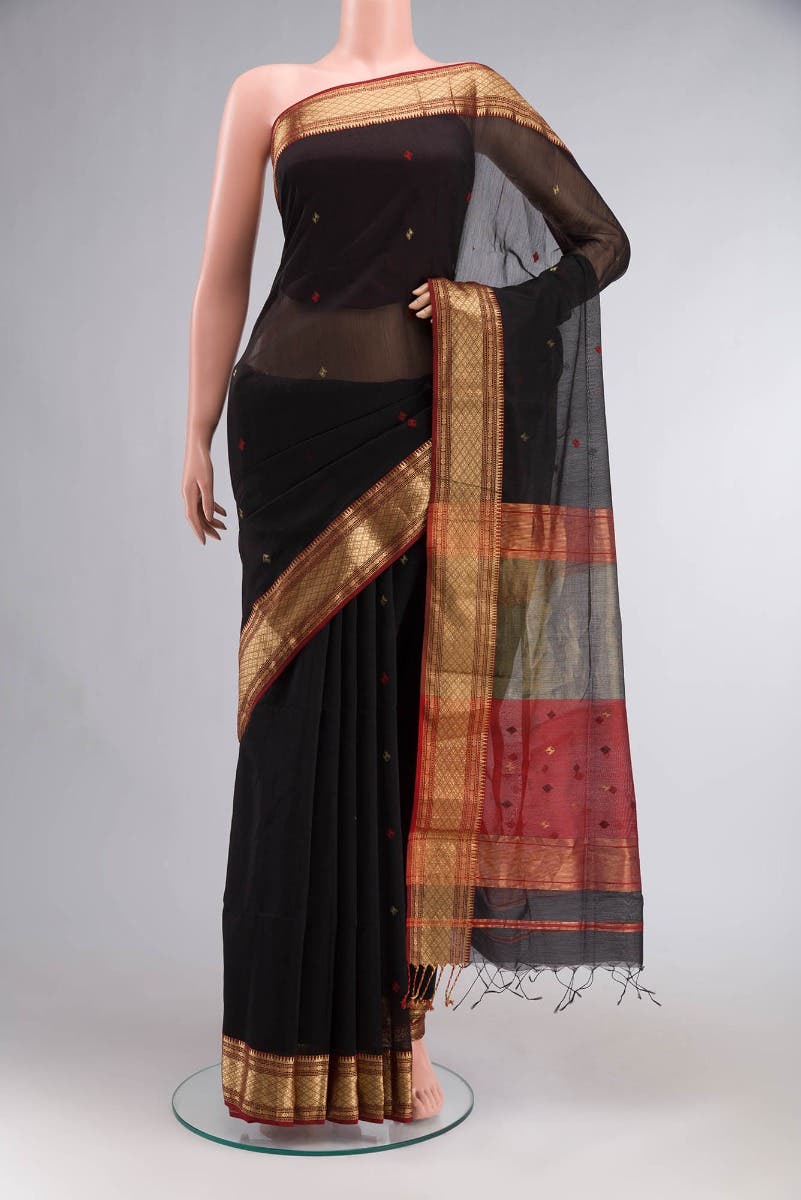 Black Maheshwari Silk Cotton Saree
