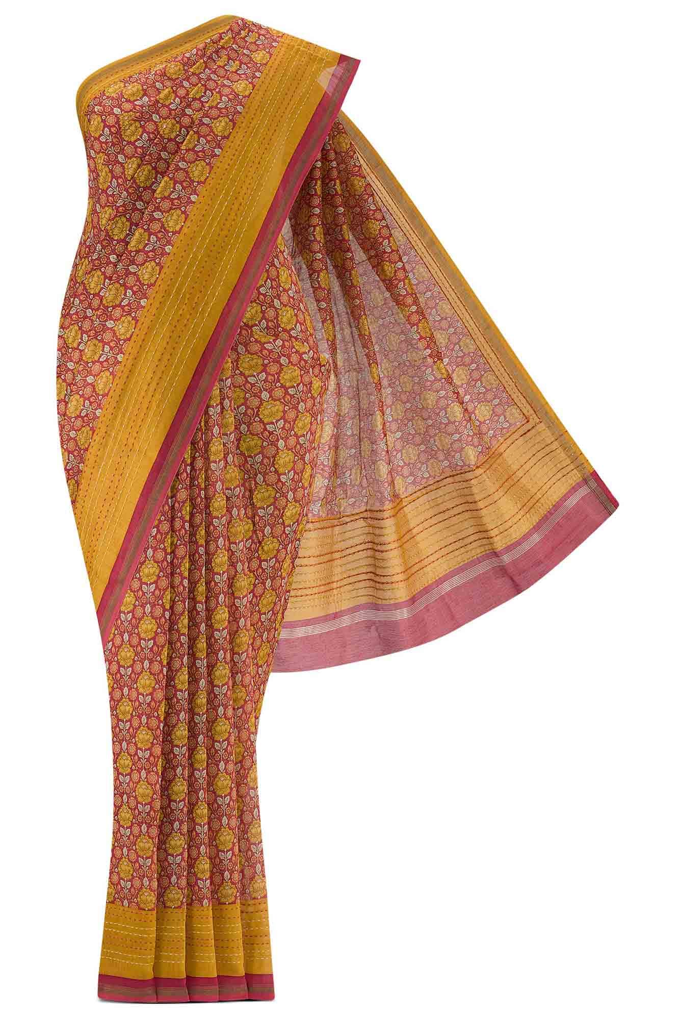 Maroon Maheshwari Silk Cotton Saree