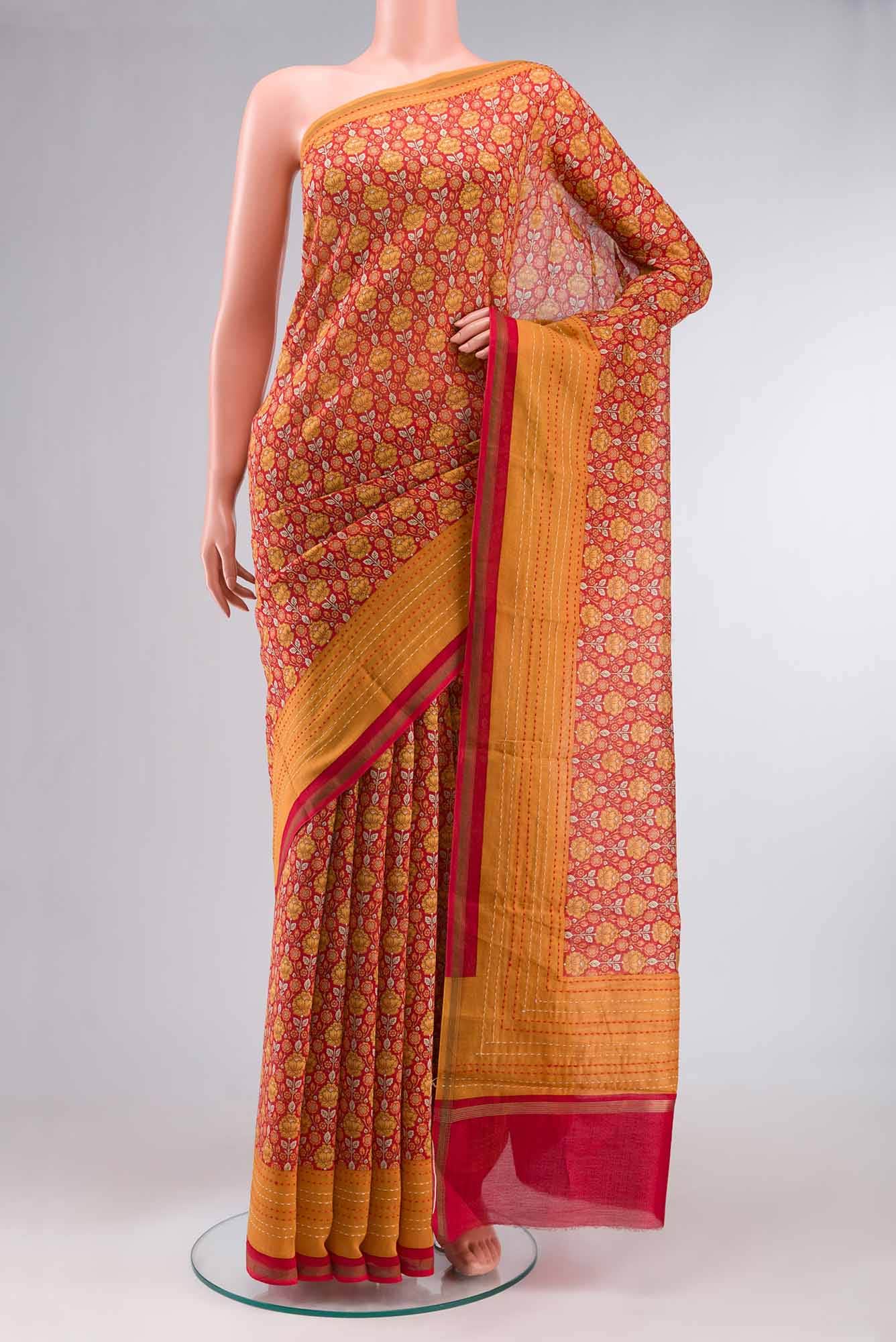 Maroon Maheshwari Silk Cotton Saree