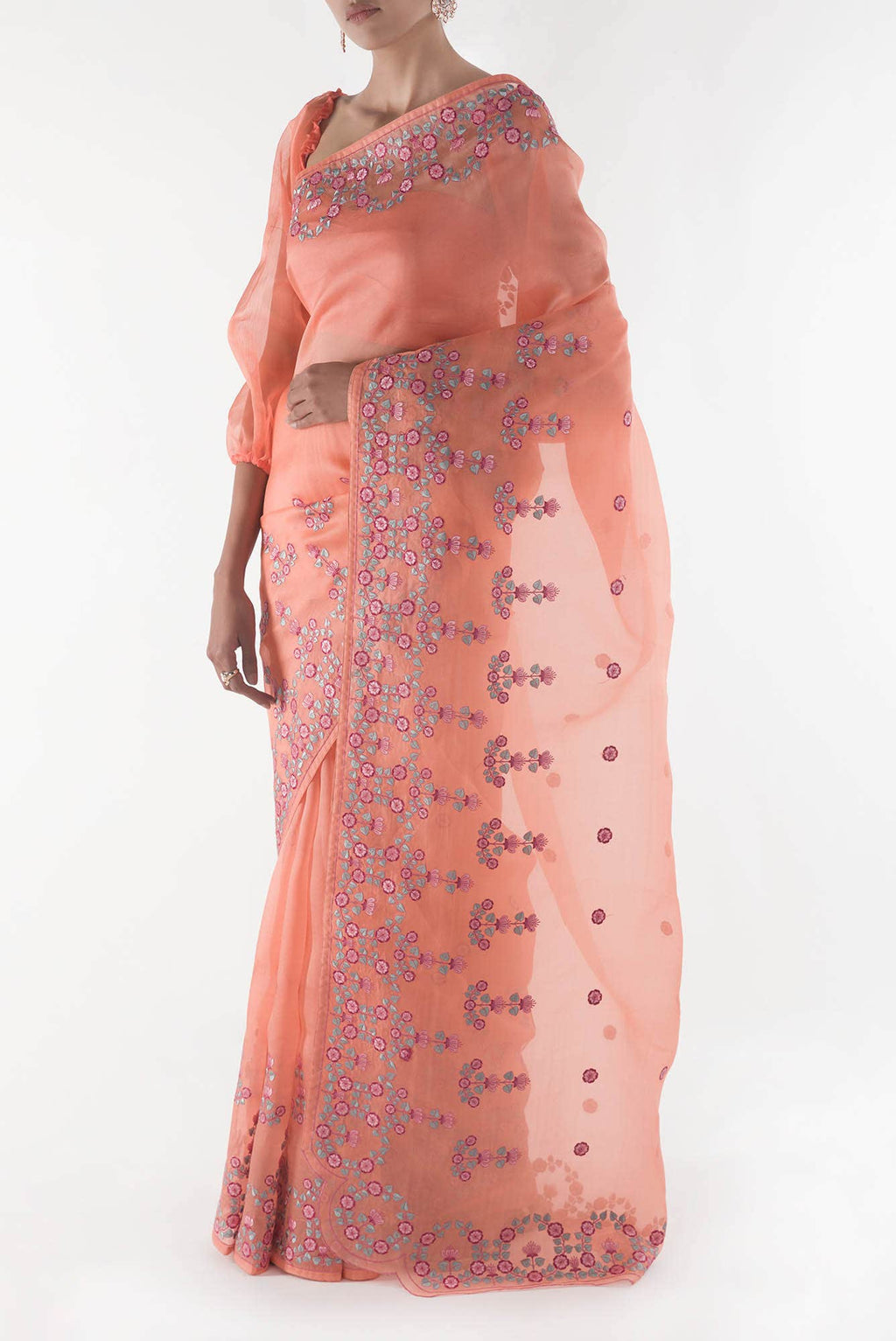 Ethereal Love Orange floral design saree from Embroidered Romance Collection by Nalli