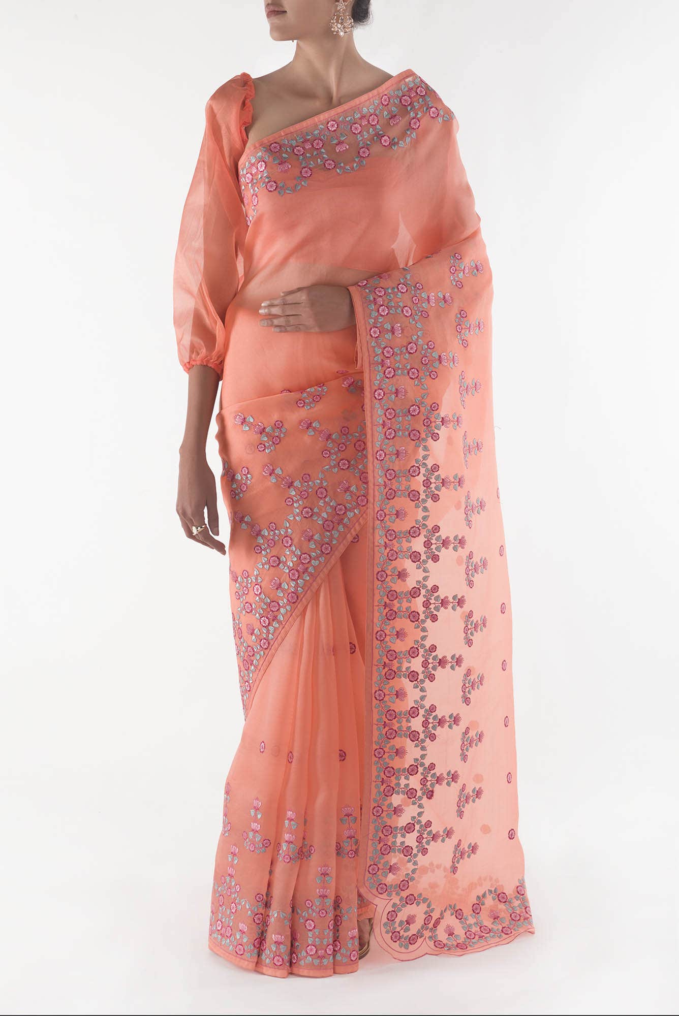Ethereal Love Orange floral design saree from Embroidered Romance Collection by Nalli