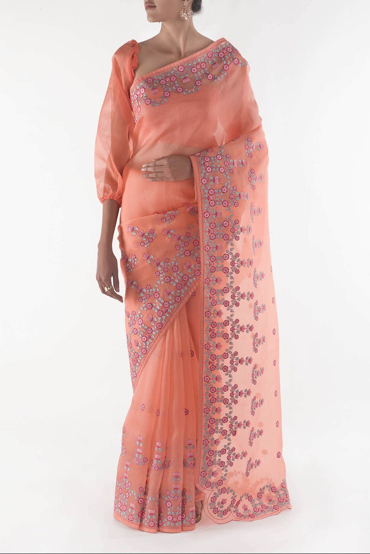 Ethereal Love Orange floral design saree from Embroidered Romance Collection by Nalli