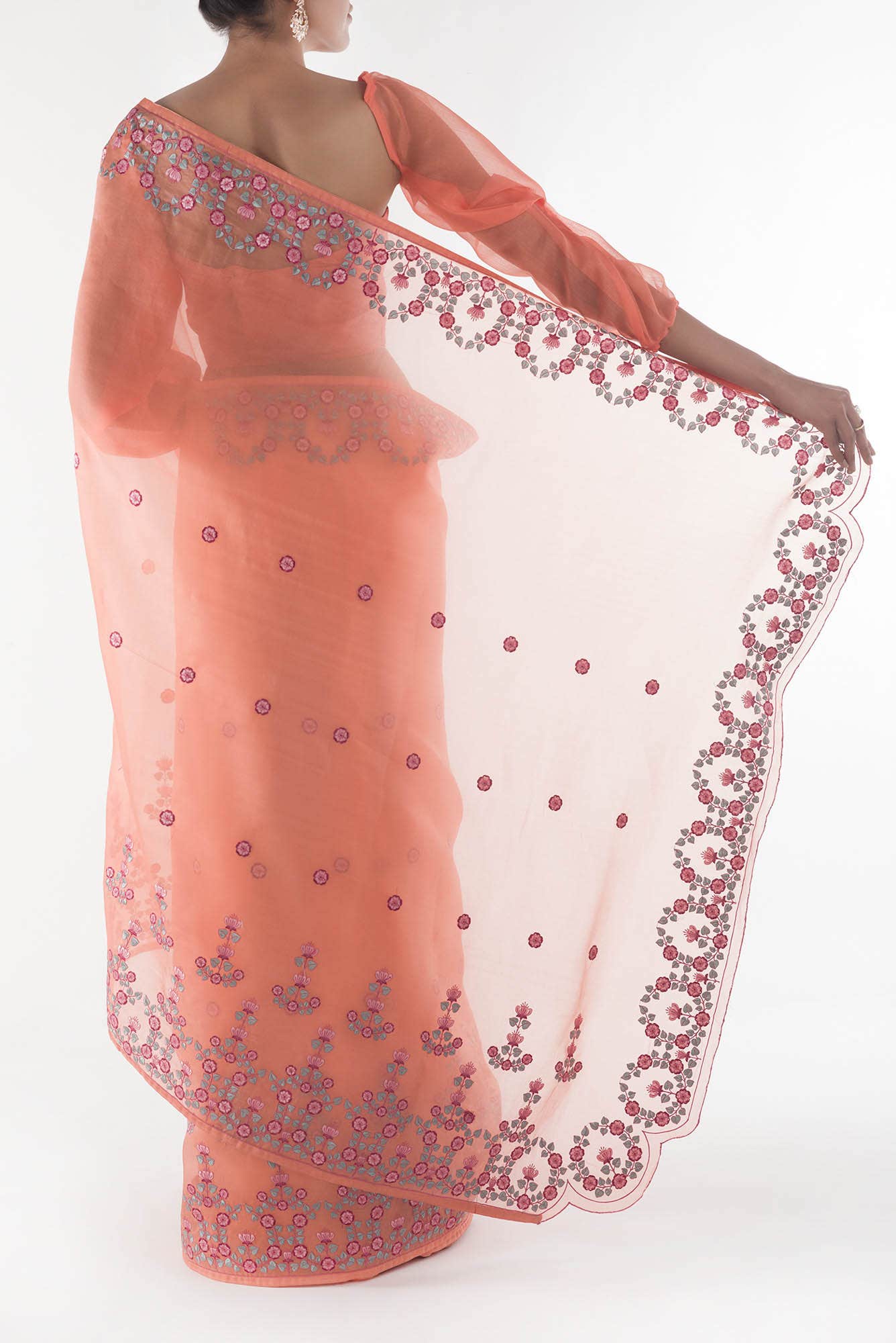 Ethereal Love Orange floral design saree from Embroidered Romance Collection by Nalli