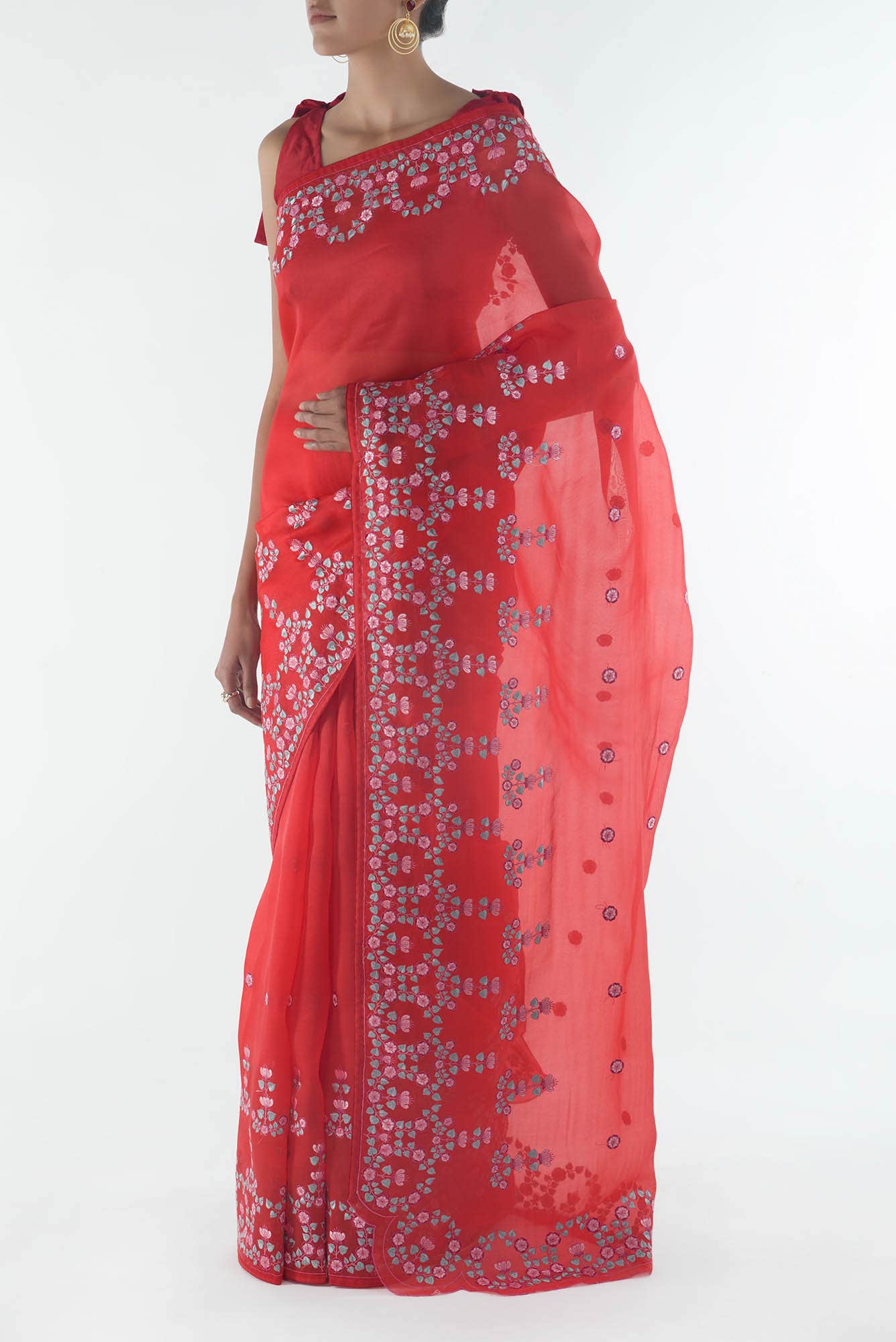 Ethereal Love Red floral design saree from Embroidered Romance Collection by Nalli