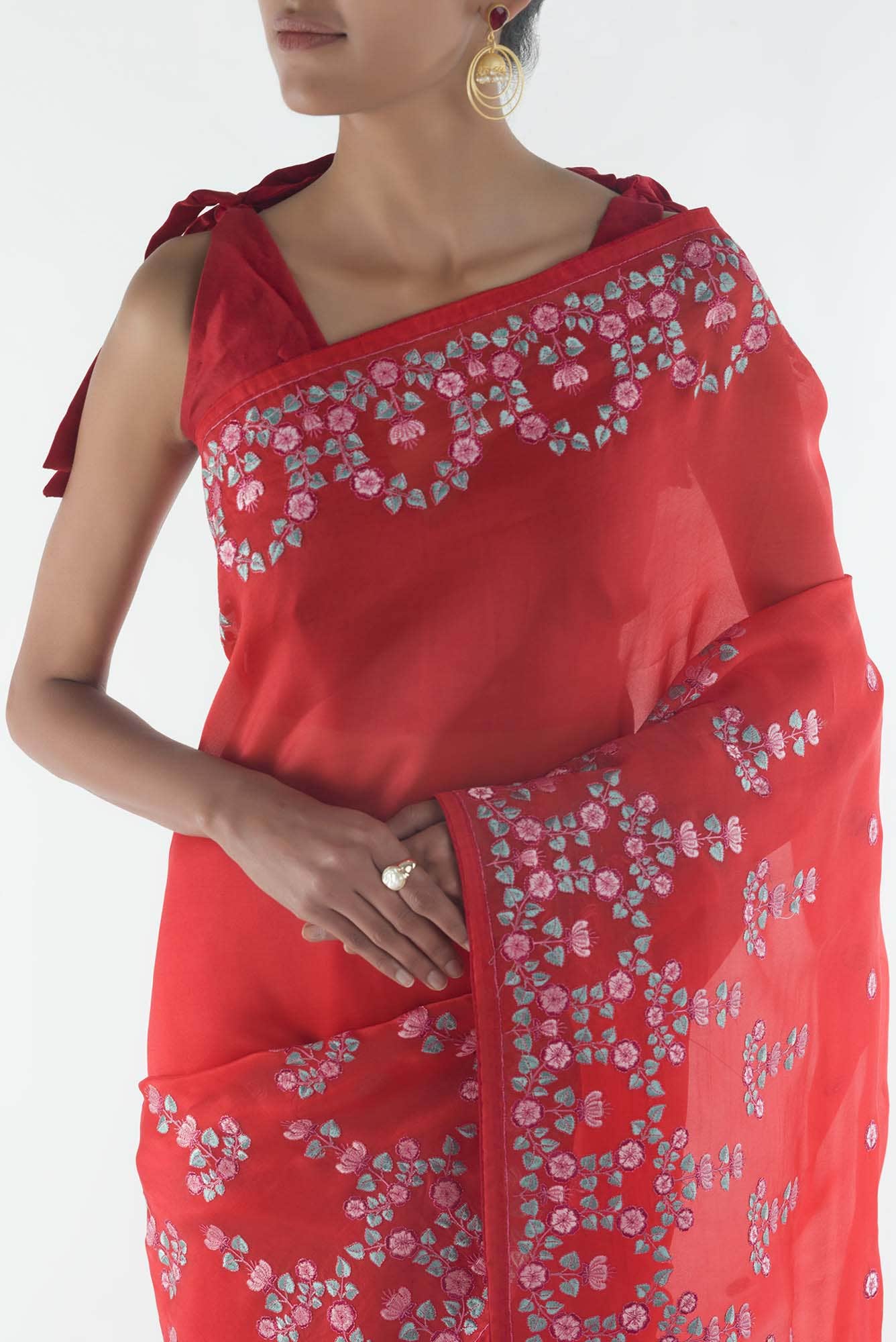 Ethereal Love Red floral design saree from Embroidered Romance Collection by Nalli