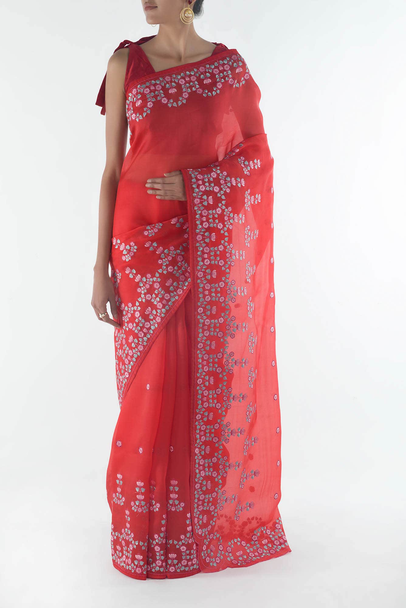 Ethereal Love Red floral design saree from Embroidered Romance Collection by Nalli