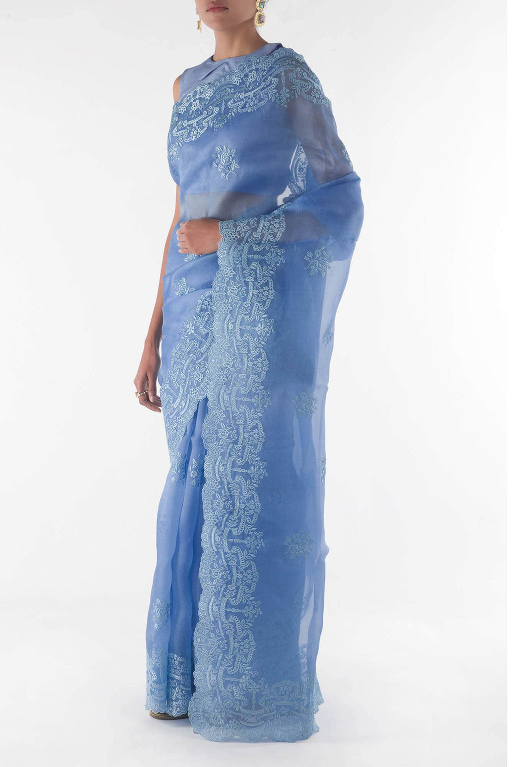 Romance of the Roses Blue floral design saree from Embroidered Romance Collection by Nalli