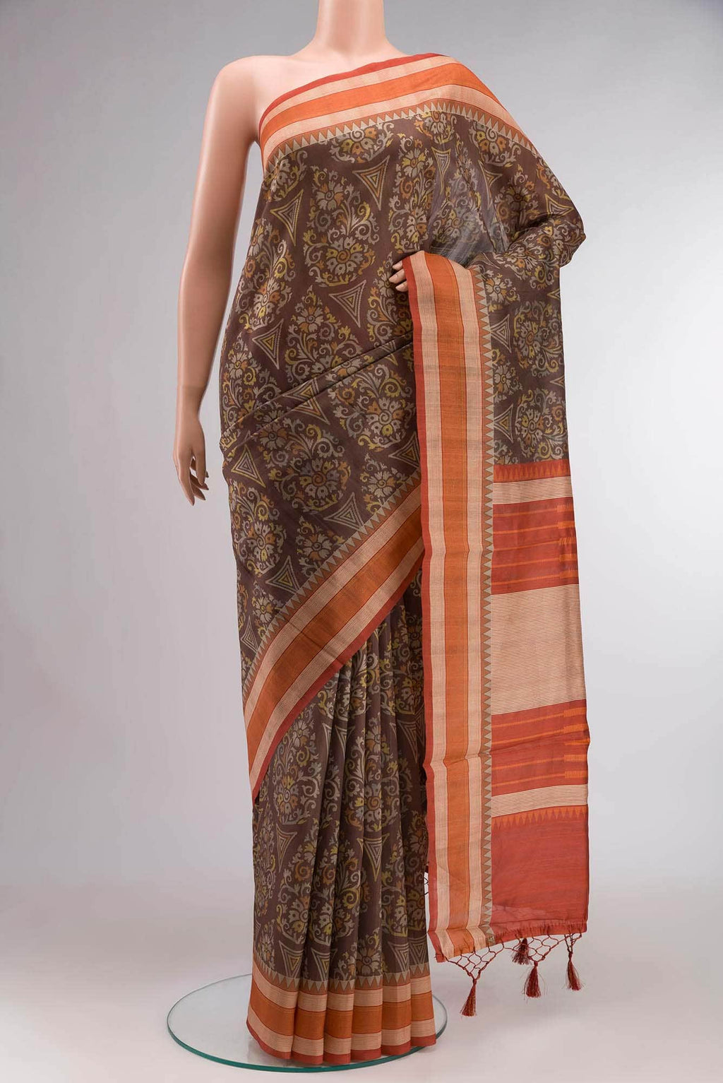 Brown Blended Tussar Silk Saree