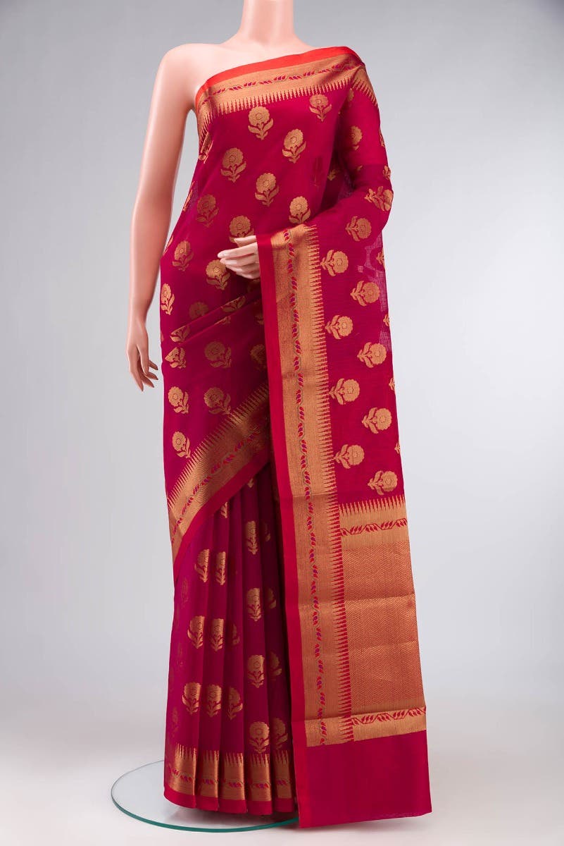 Red Blended Kota Cotton Saree