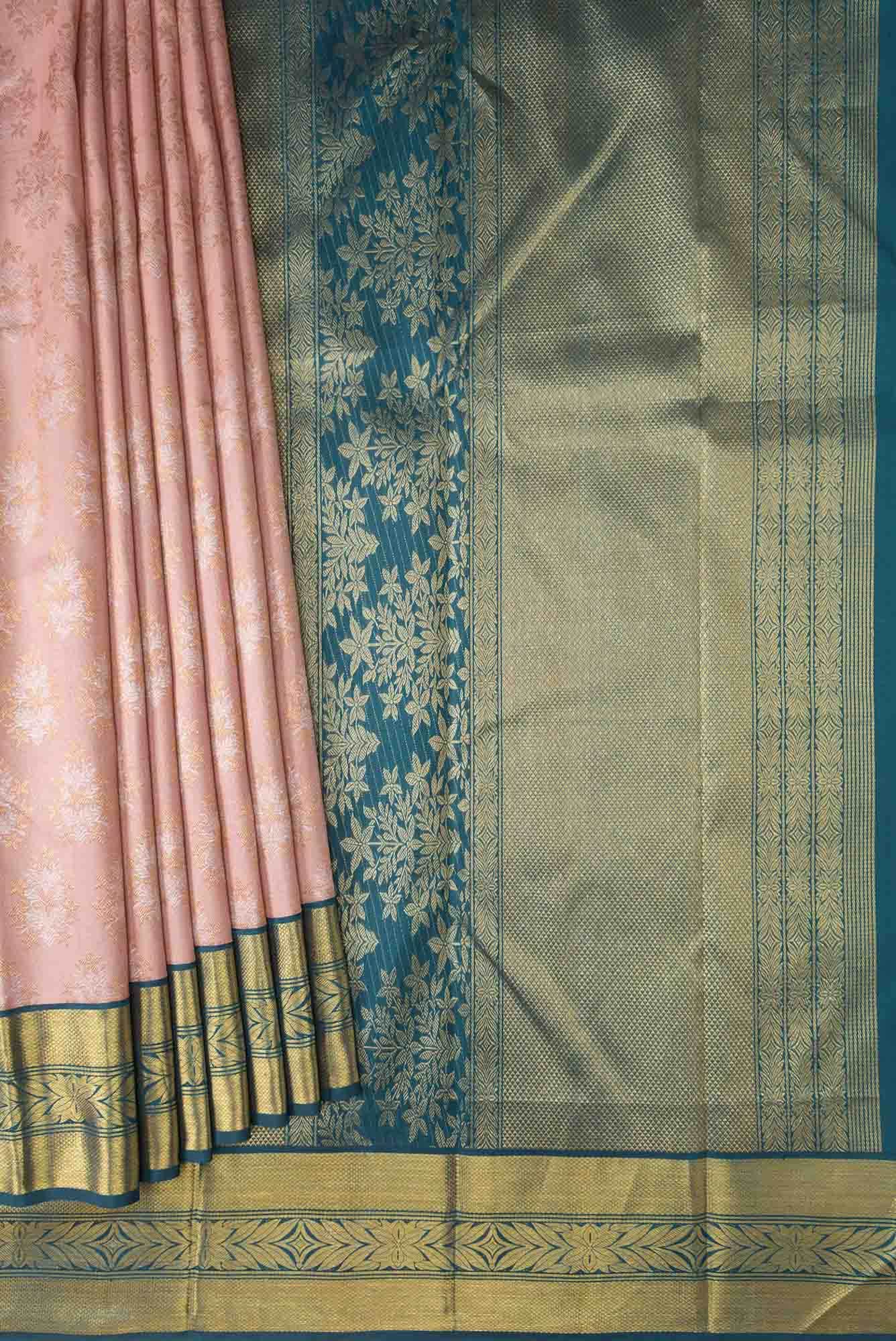 Malligai-Peach Kanchipuram Silk Saree