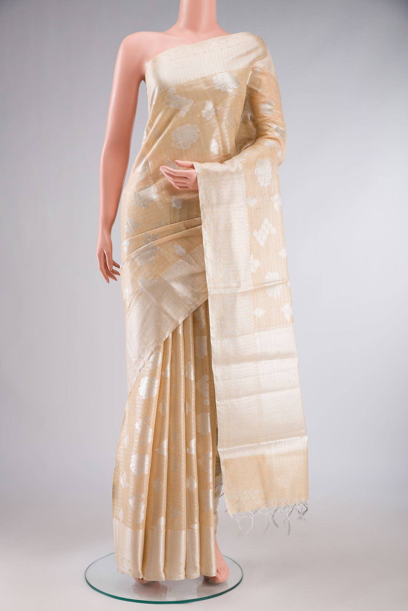 Orange Blended Linen Cotton Saree