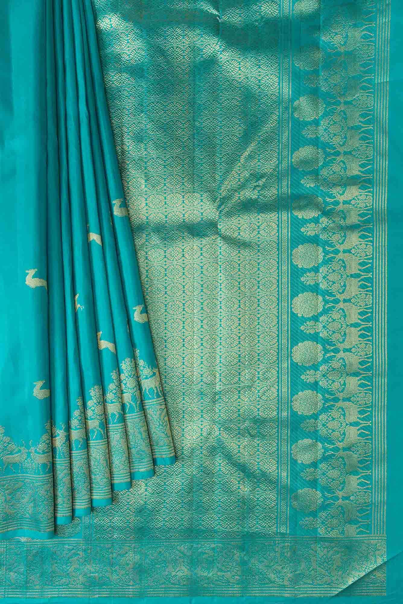 Mrignayani-Turquoise Kanchipuram Silk Saree