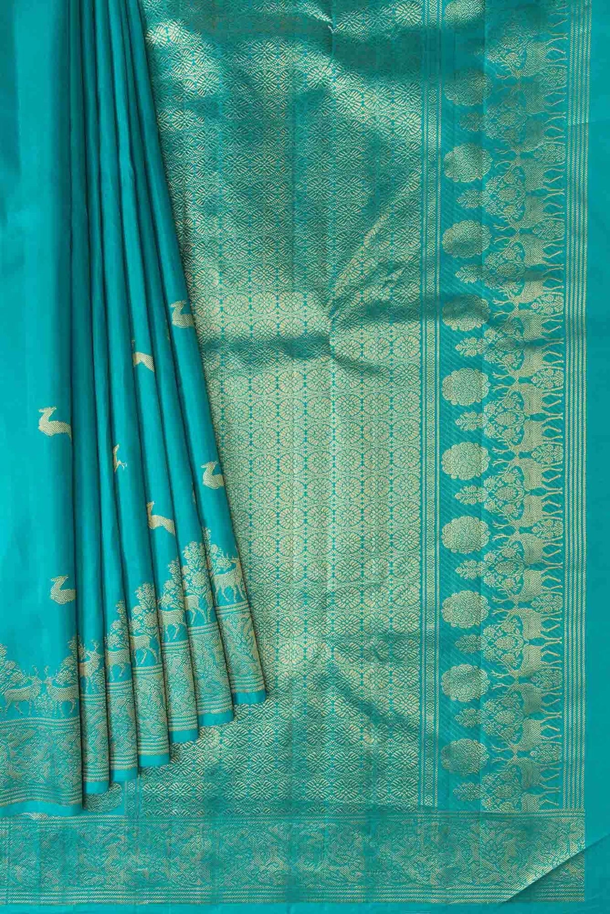 Mrignayani-Turquoise Kanchipuram Silk Saree