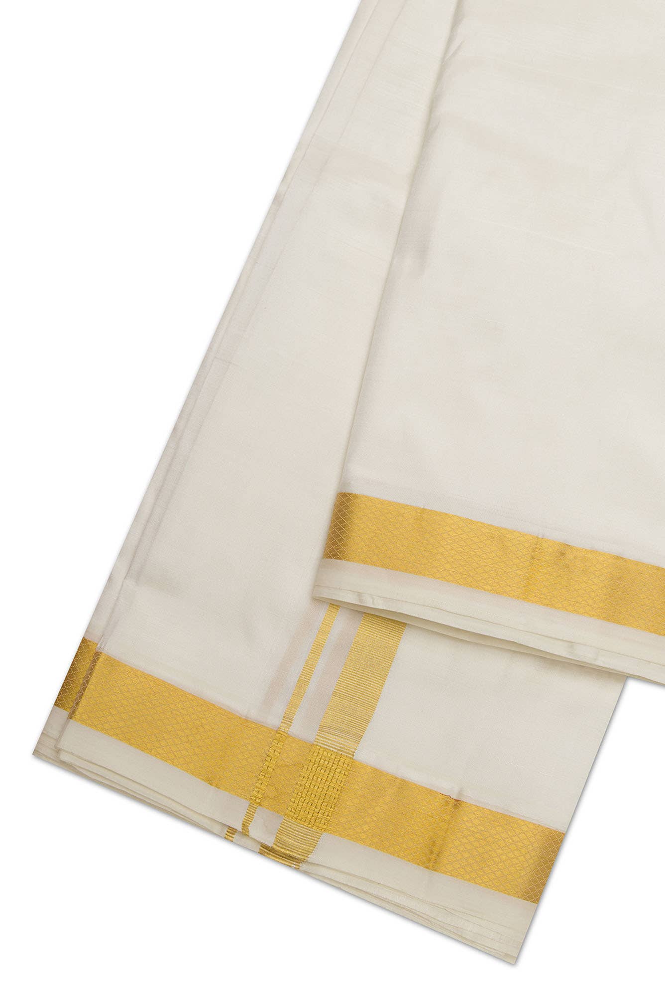 Cream Silk Dhoti With Angavastram (10X 6) Muzham