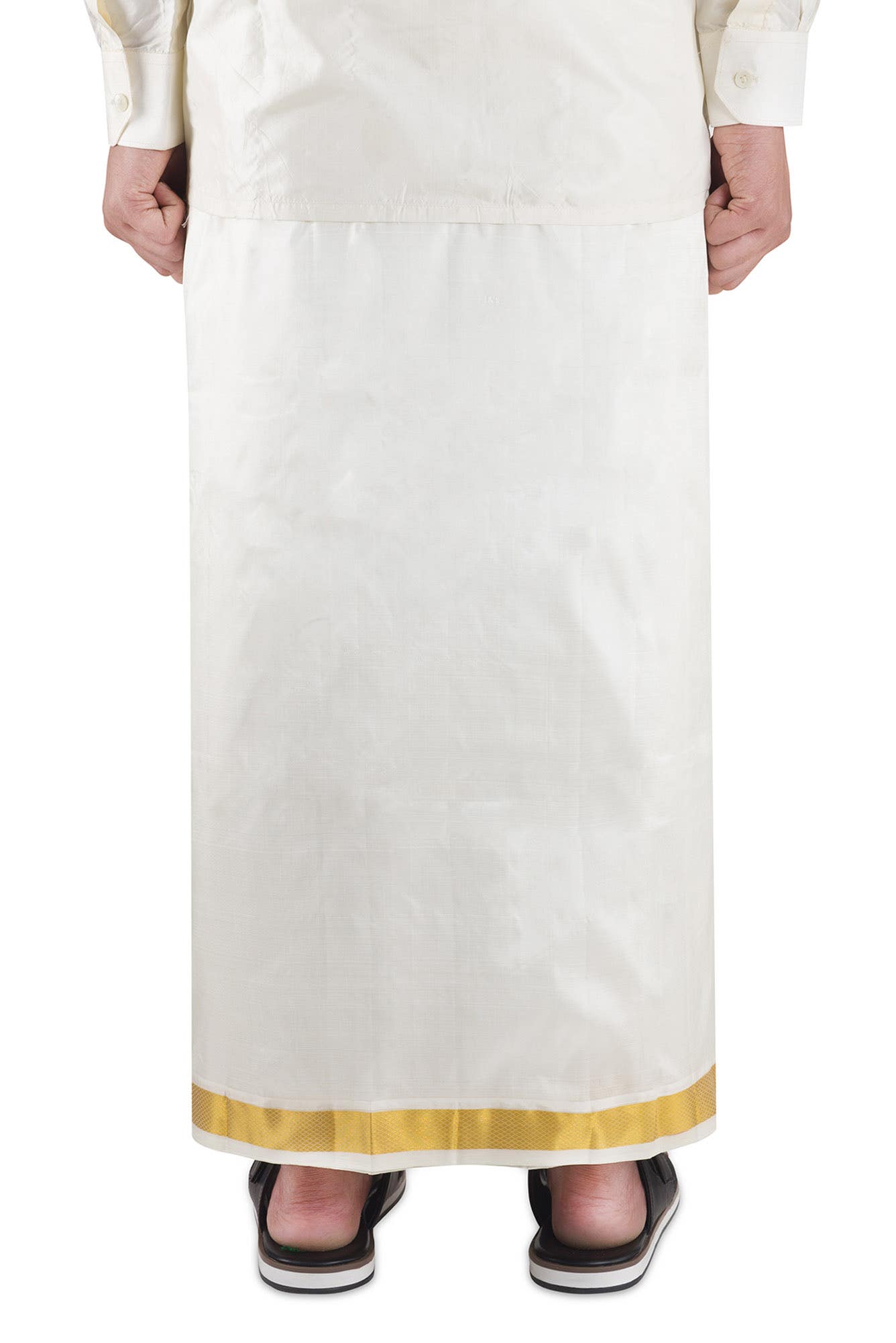 Cream Silk Dhoti With Angavastram (10X 6) Muzham