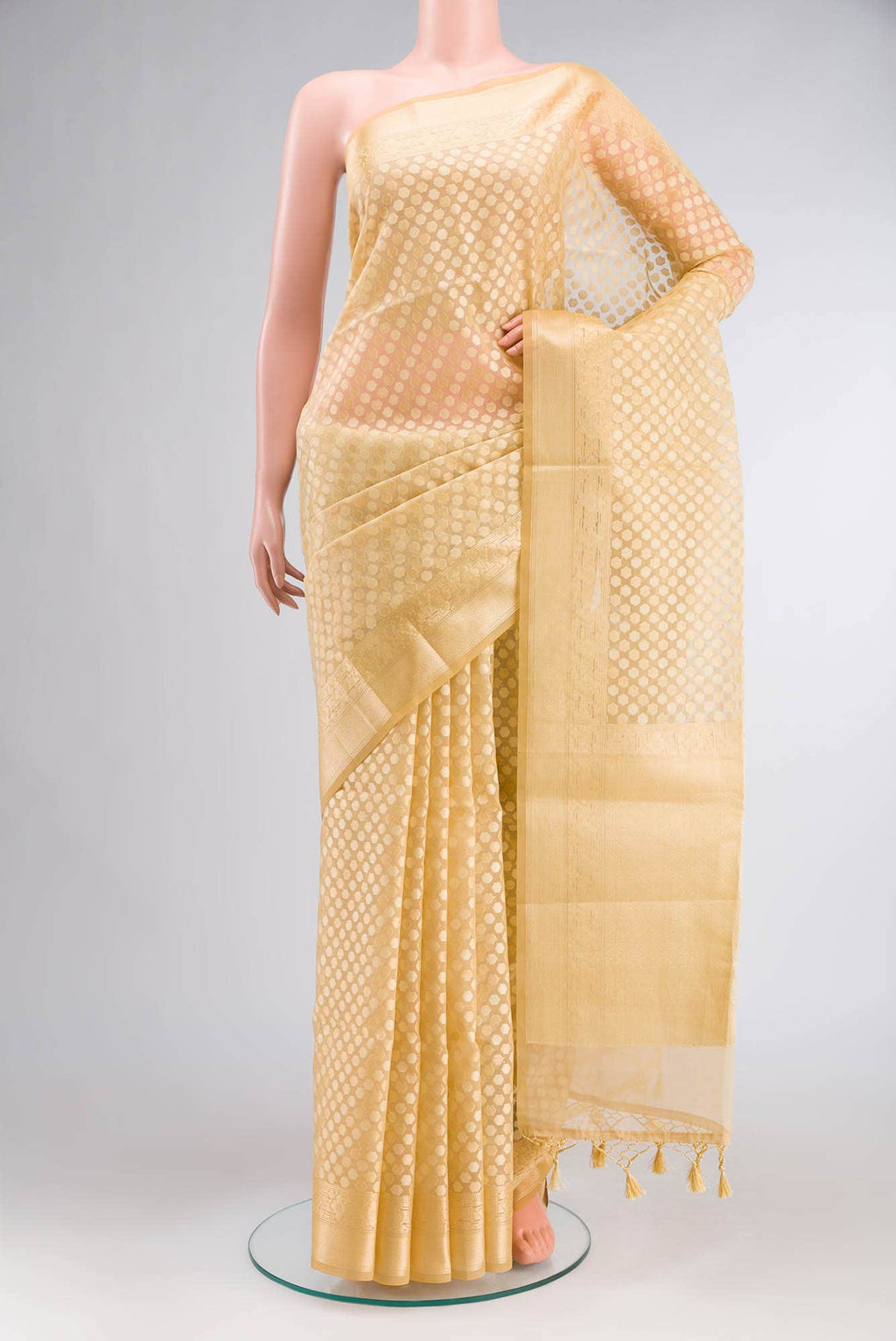Beige Blended Kora Cotton Saree