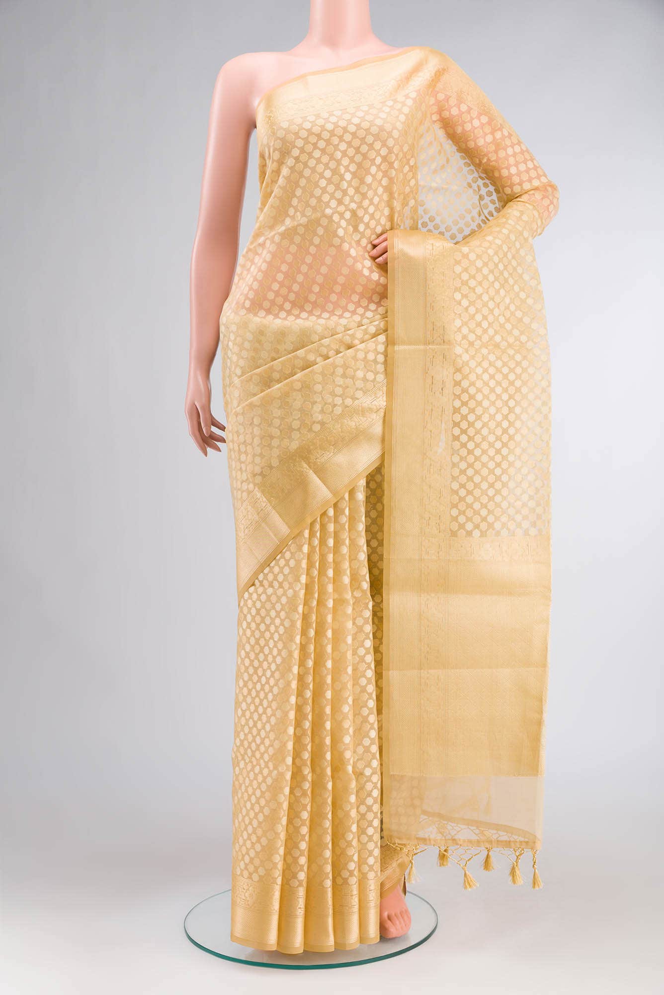 Beige Blended Kora Cotton Saree