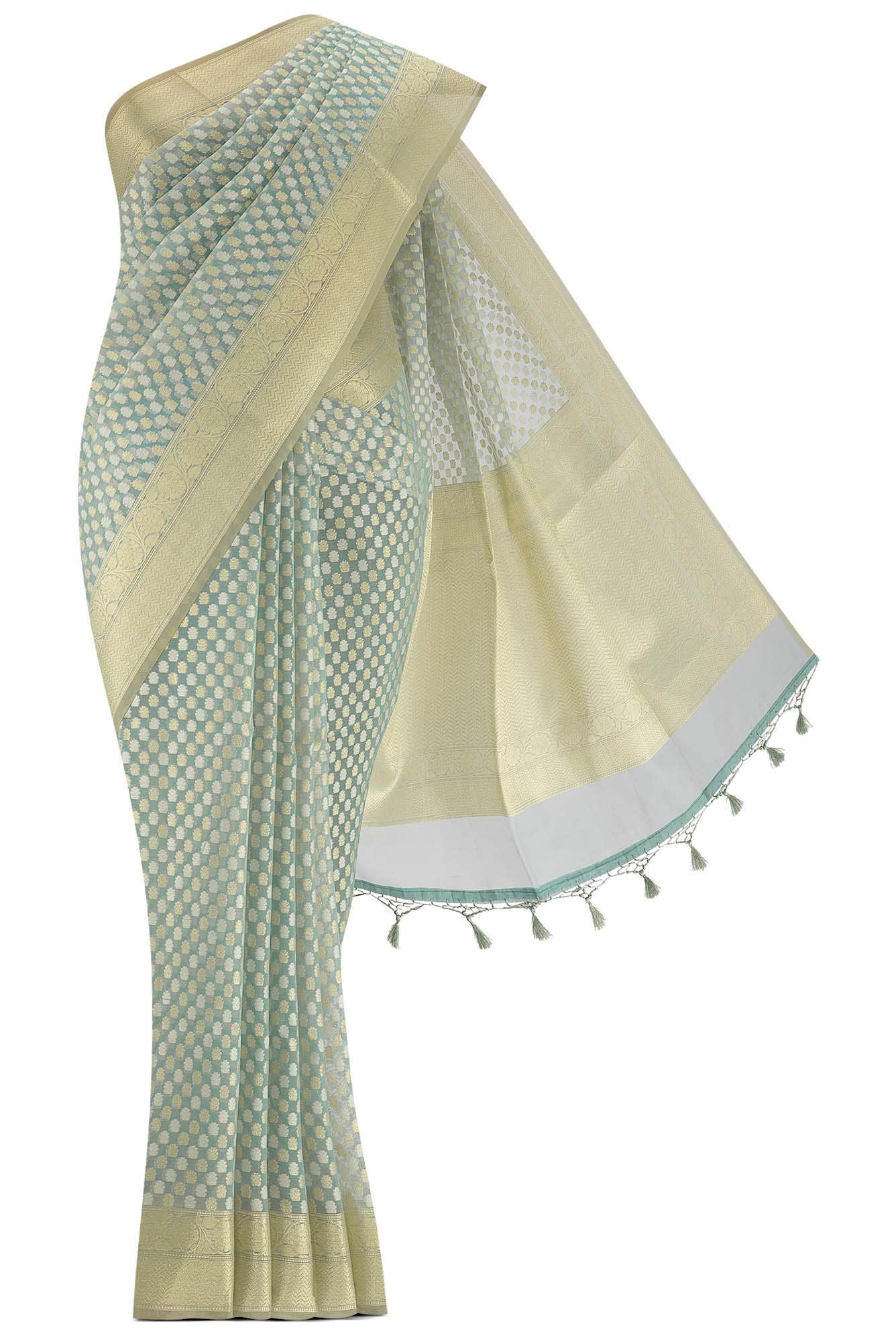 Green Blended Kora Cotton Saree
