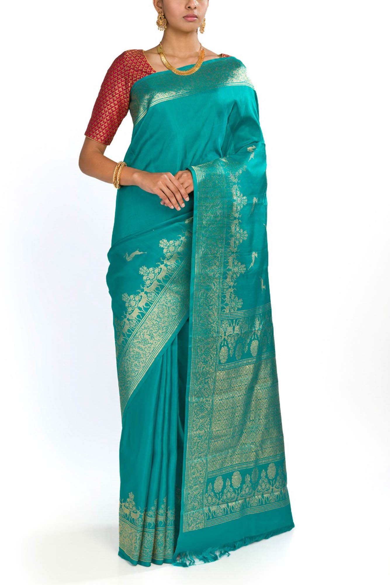 Mrignayani-Turquoise Kanchipuram Silk Saree