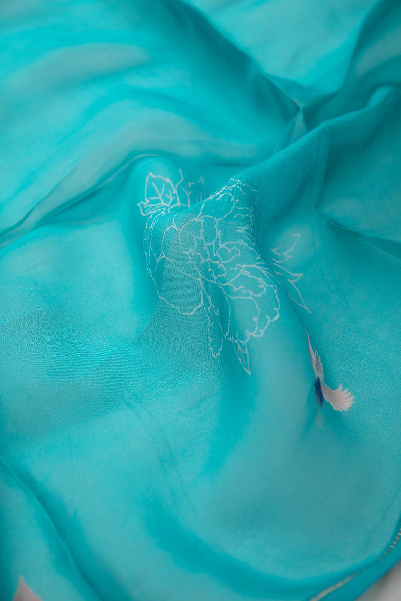 Flying Cranes blue Stole from Birds of Paradise, Scarves & Stoles Collection