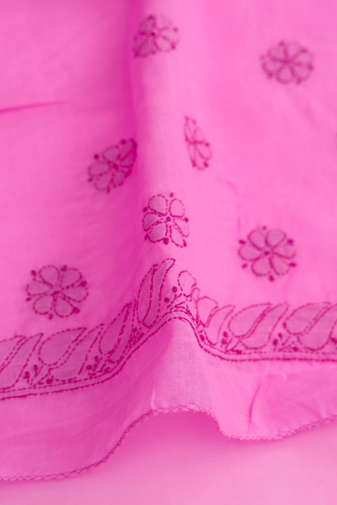 Pink Chikankari Cotton Saree