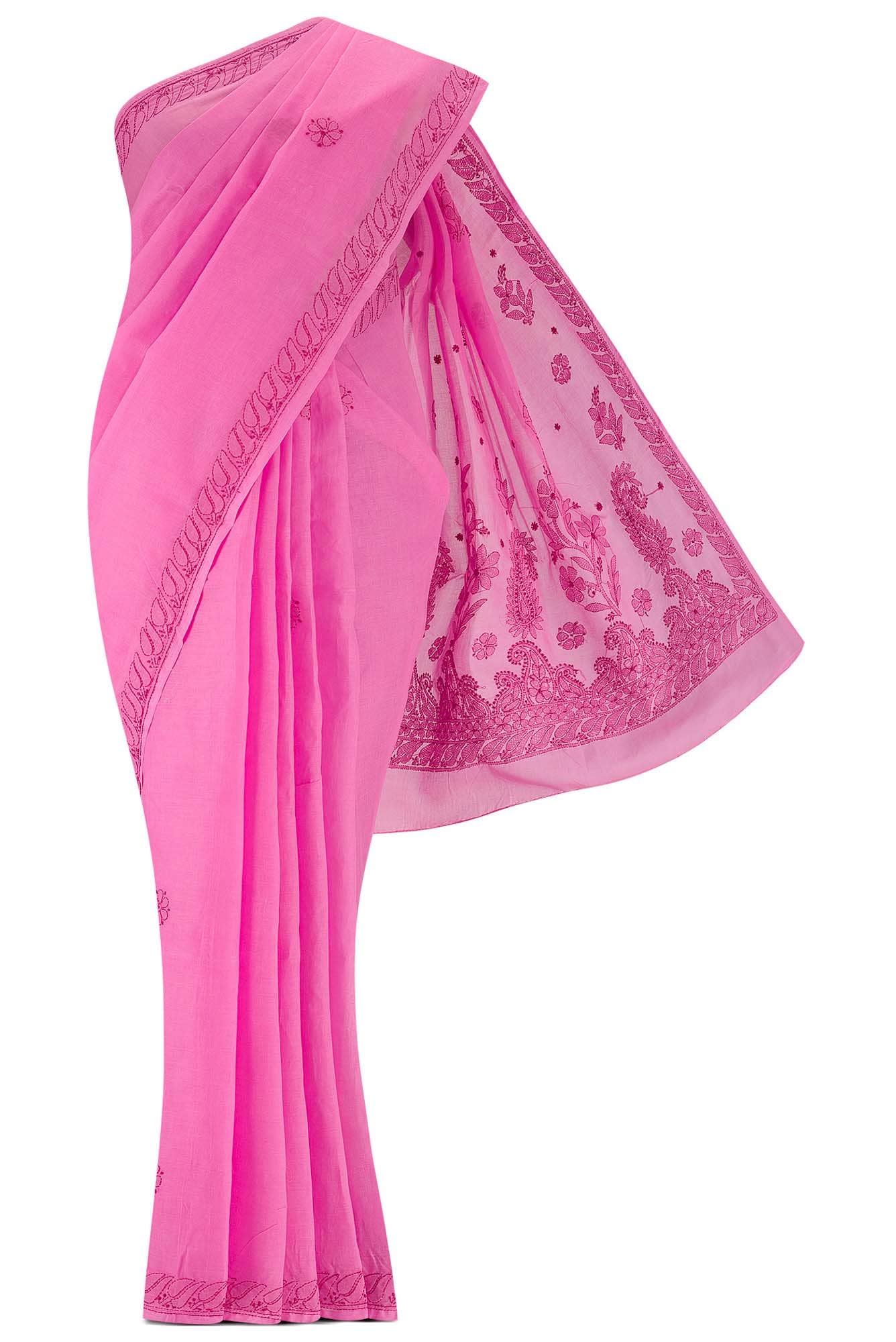 Pink Chikankari Cotton Saree