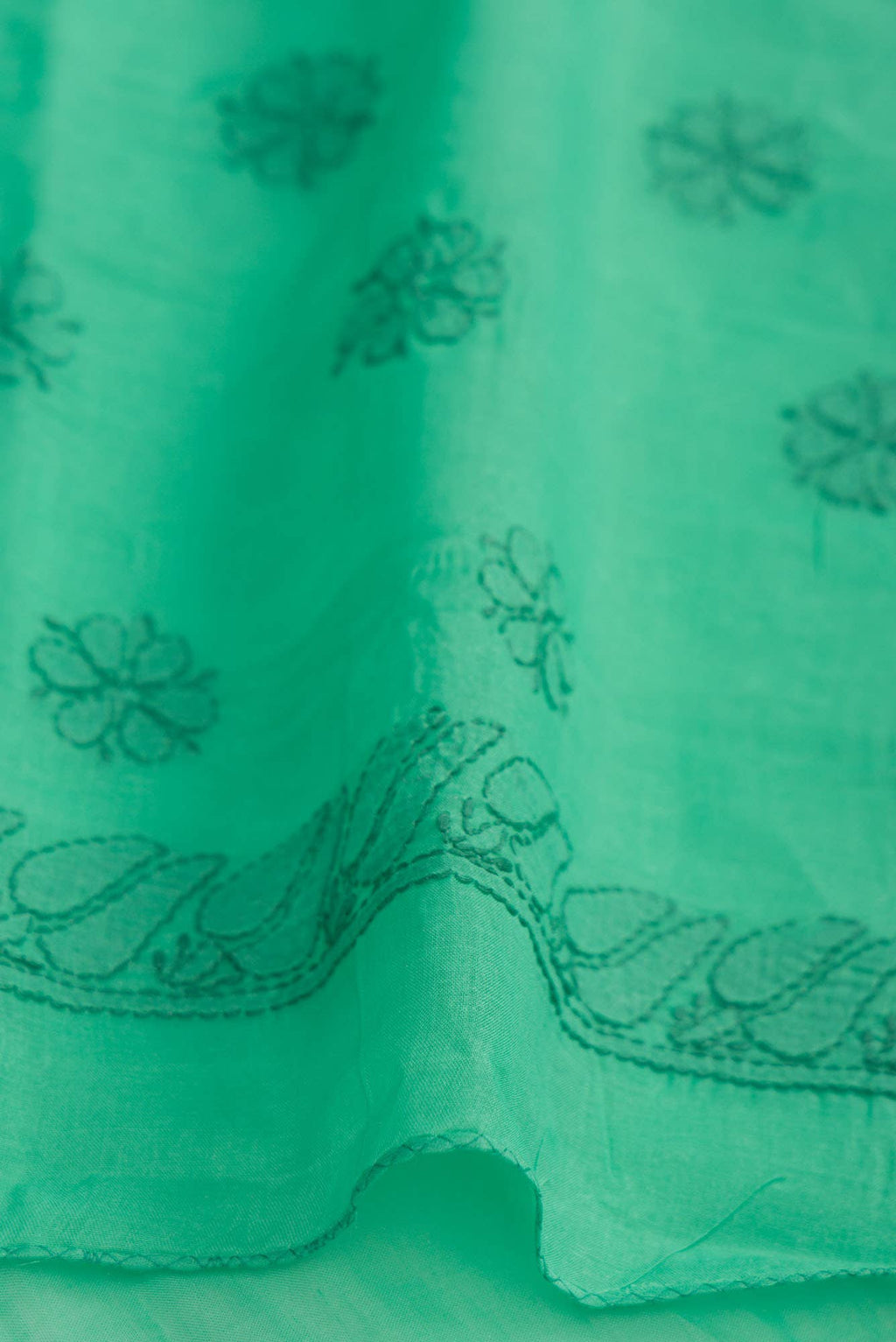 Green Chikankari Cotton Saree