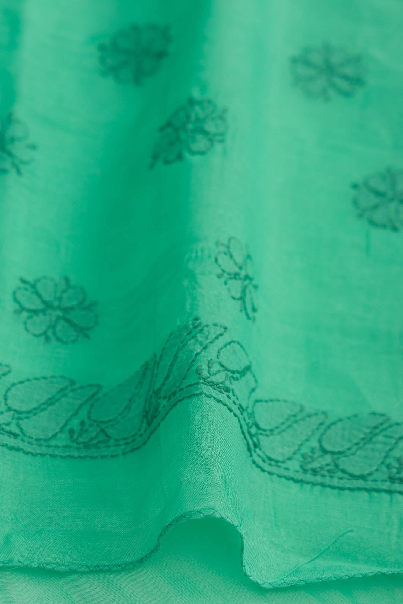 Green Chikankari Cotton Saree